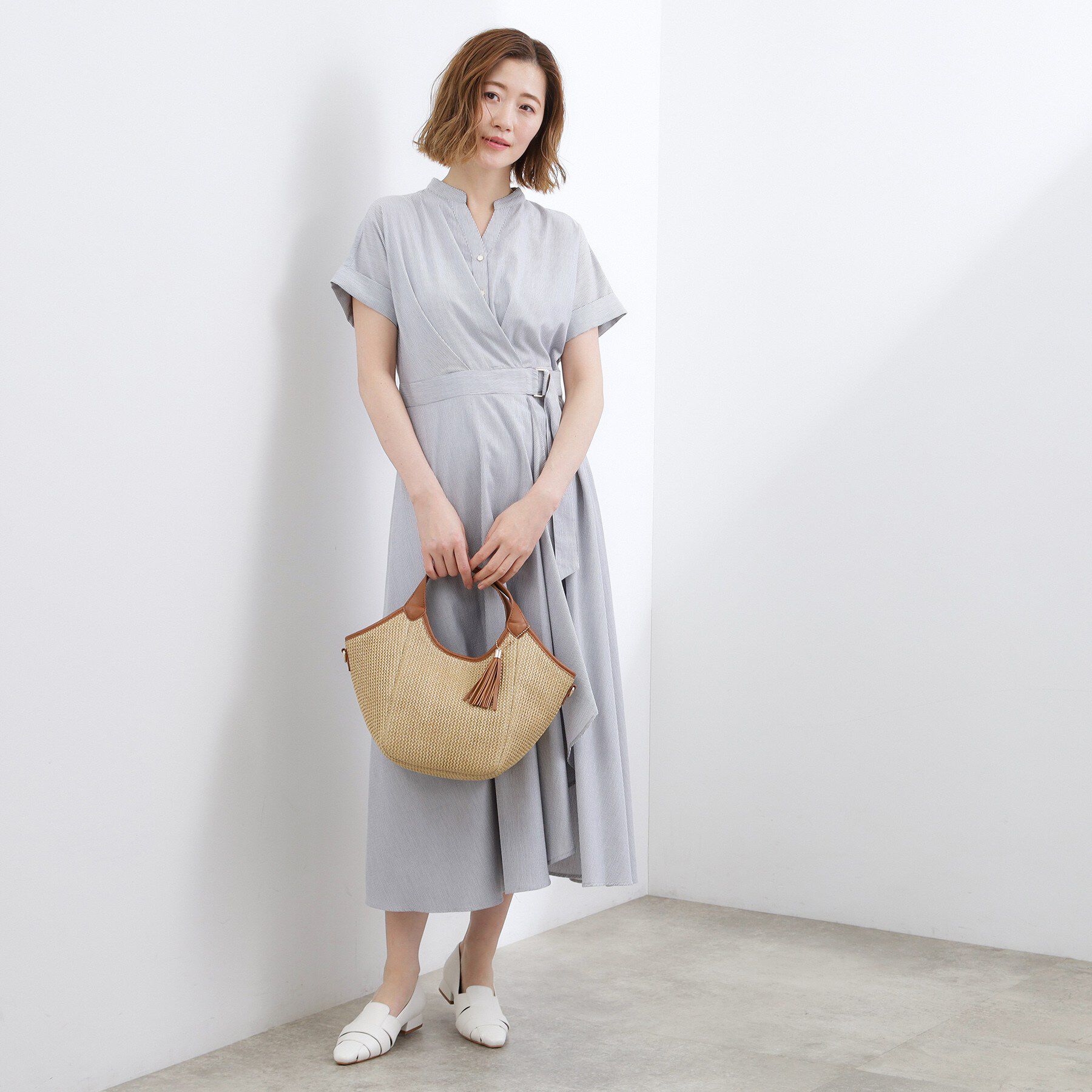 grove「【洗える】さらっと軽やか、カシュクール風サッカーワンピース」|ワンピース|