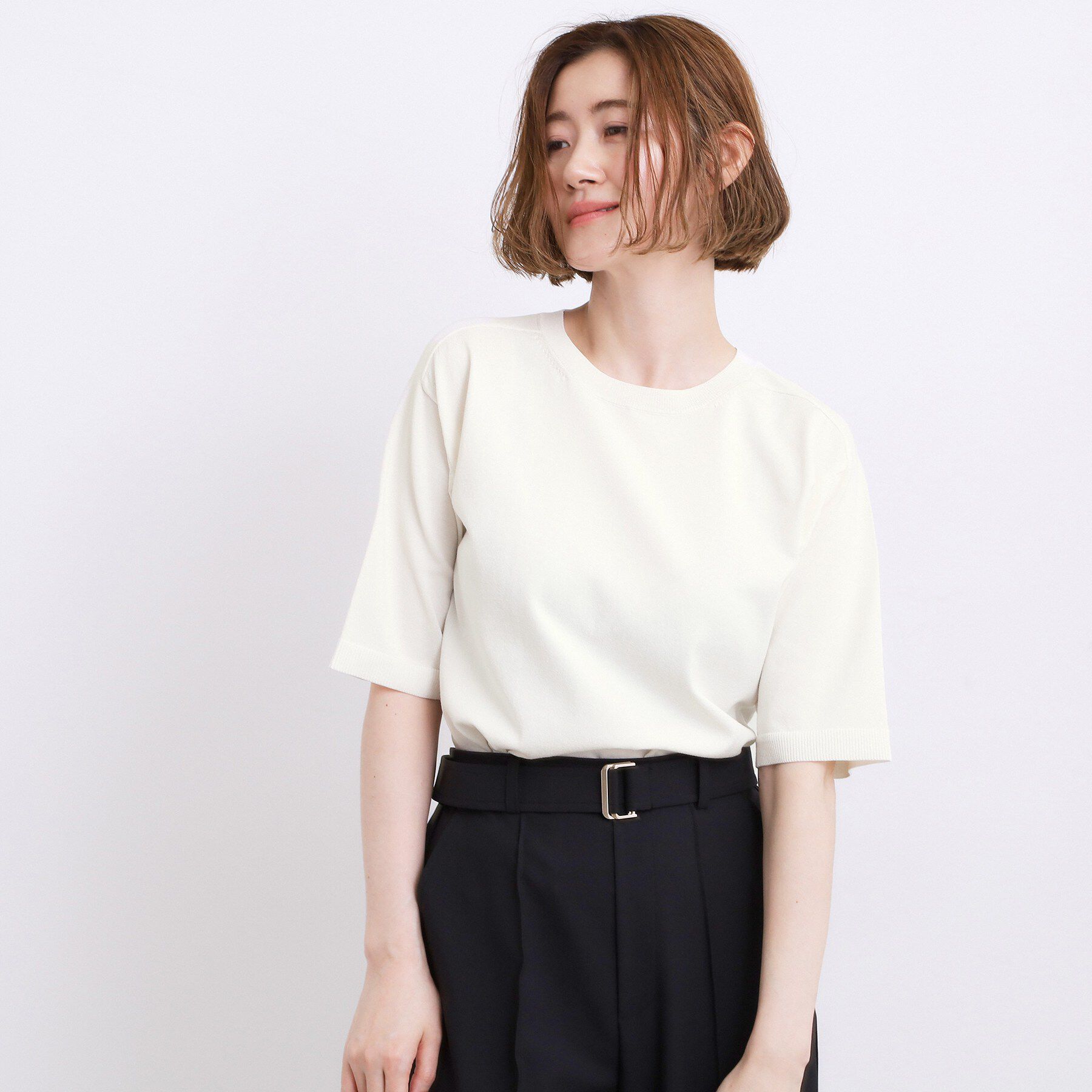 grove「【ひんやり・UVカット・洗濯機◎】Tシャツ感覚で着られるコットン混ニット」|ニット・セーター|