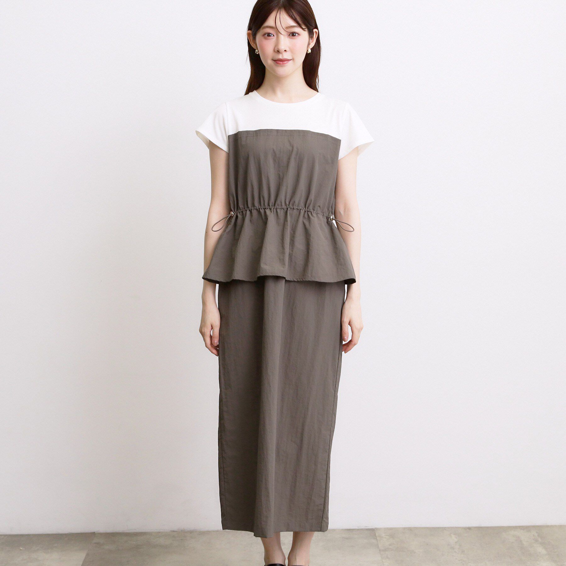 grove「【低身長さんも選べる着丈・洗濯機◎】1枚で旬顔！Tシャツドッキングドロストワンピース」|ワンピース|