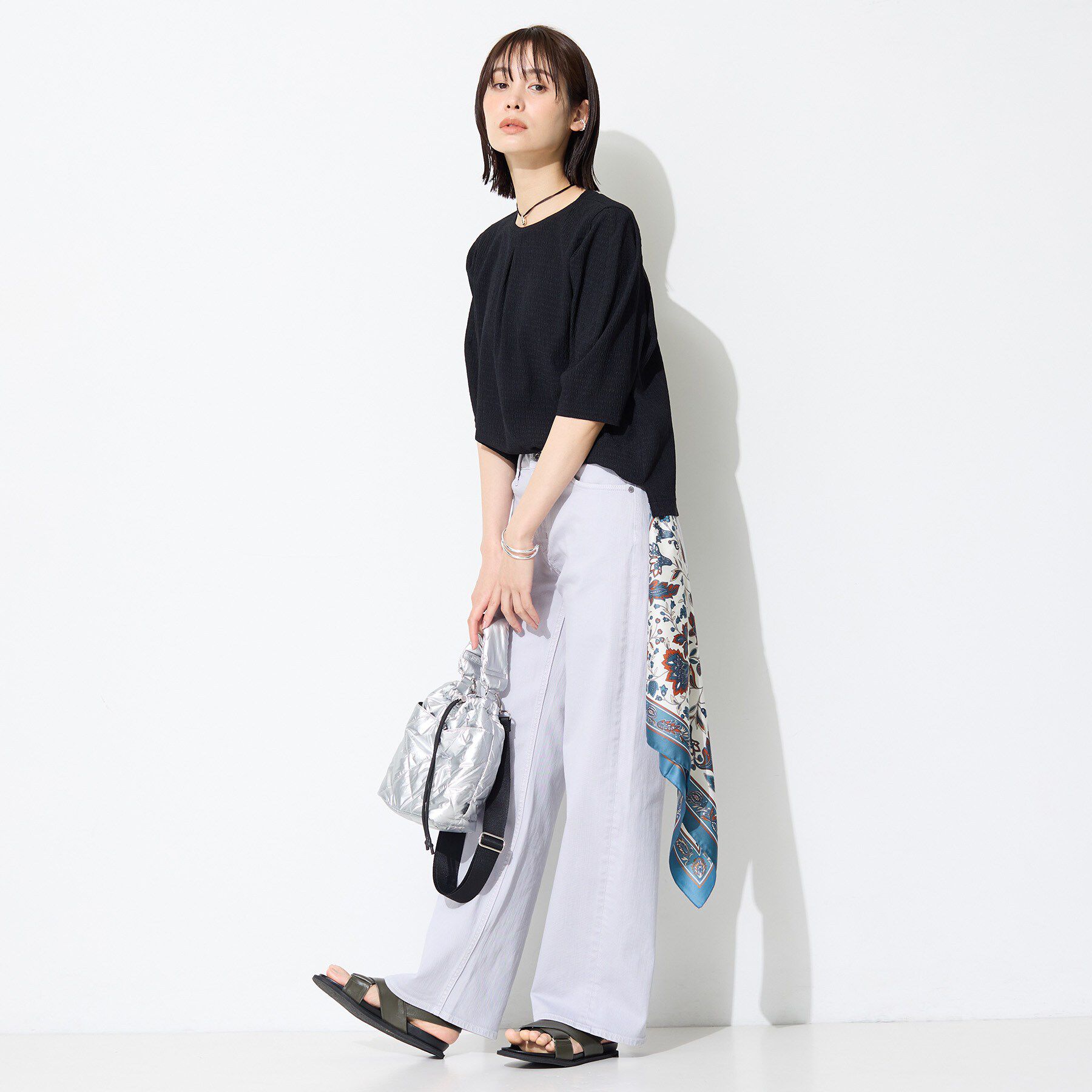 INDIVI「【UVケア／吸汗速乾】チェック柄タックボリュームスリーブトップス」|Tシャツ・カットソー|