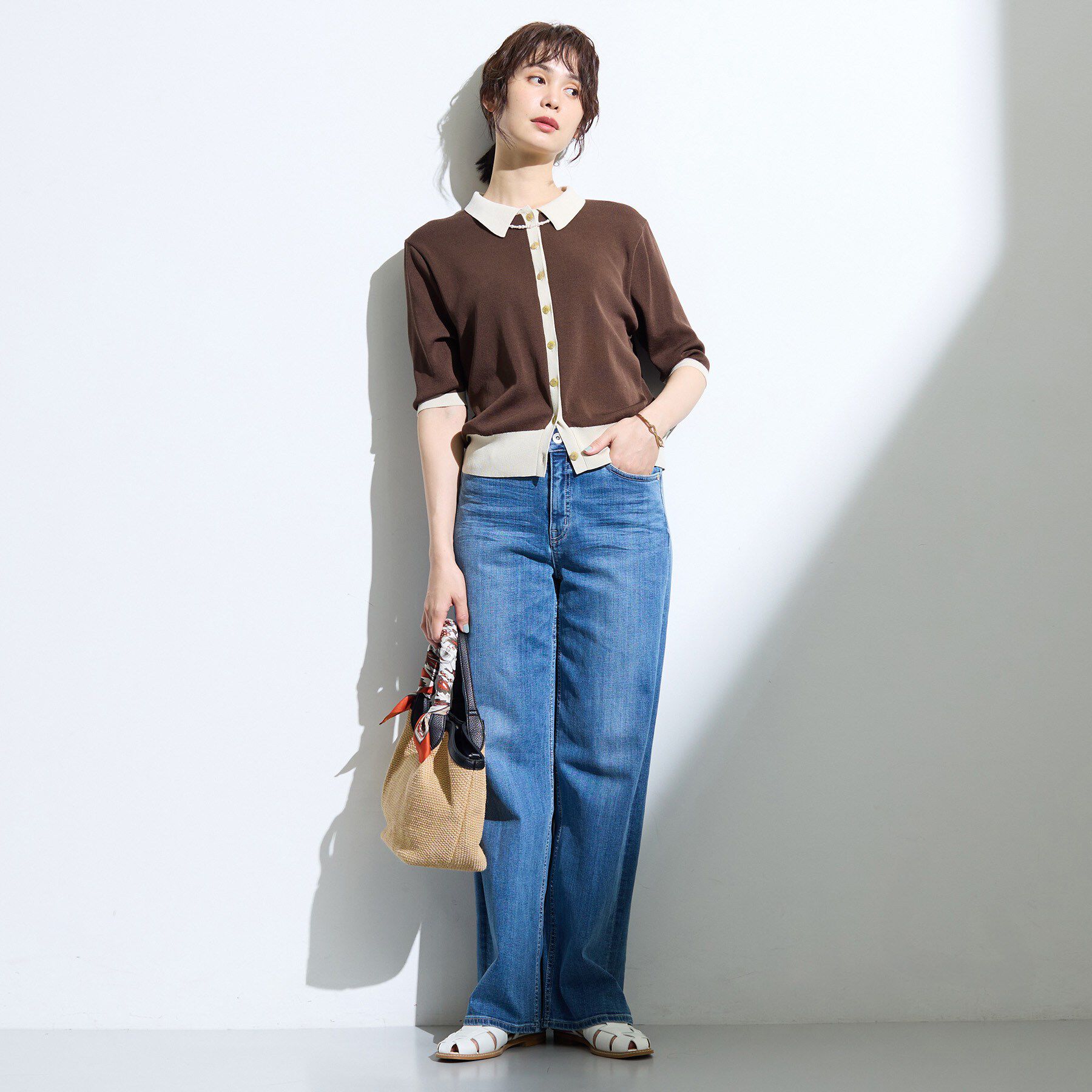 INDIVI「【バイカラー】衿付きシャツ風ニット」|ニット・セーター|