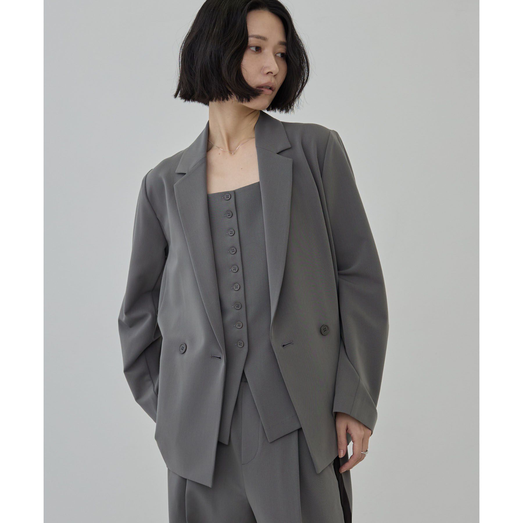 GALLEST「Comfy Set Up｜ダブルブレストイージージャケット【セットアップ対応／通勤／カセット服】」|テーラードジャケット|チャコールグレー(0