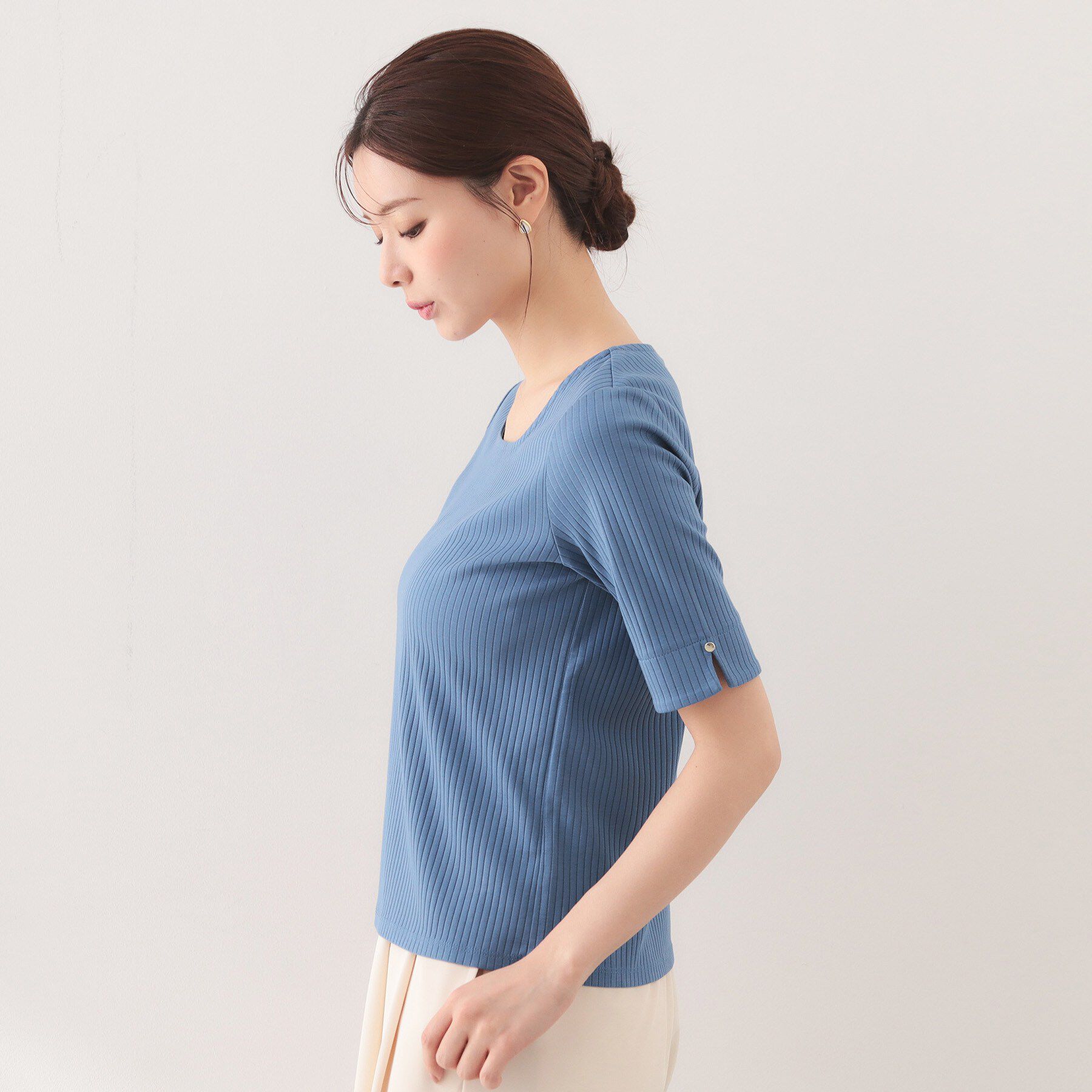 index「【接触冷感】スクエアネックワイドリブトップス《UVケア/洗濯機OK》」|Tシャツ・カットソー|