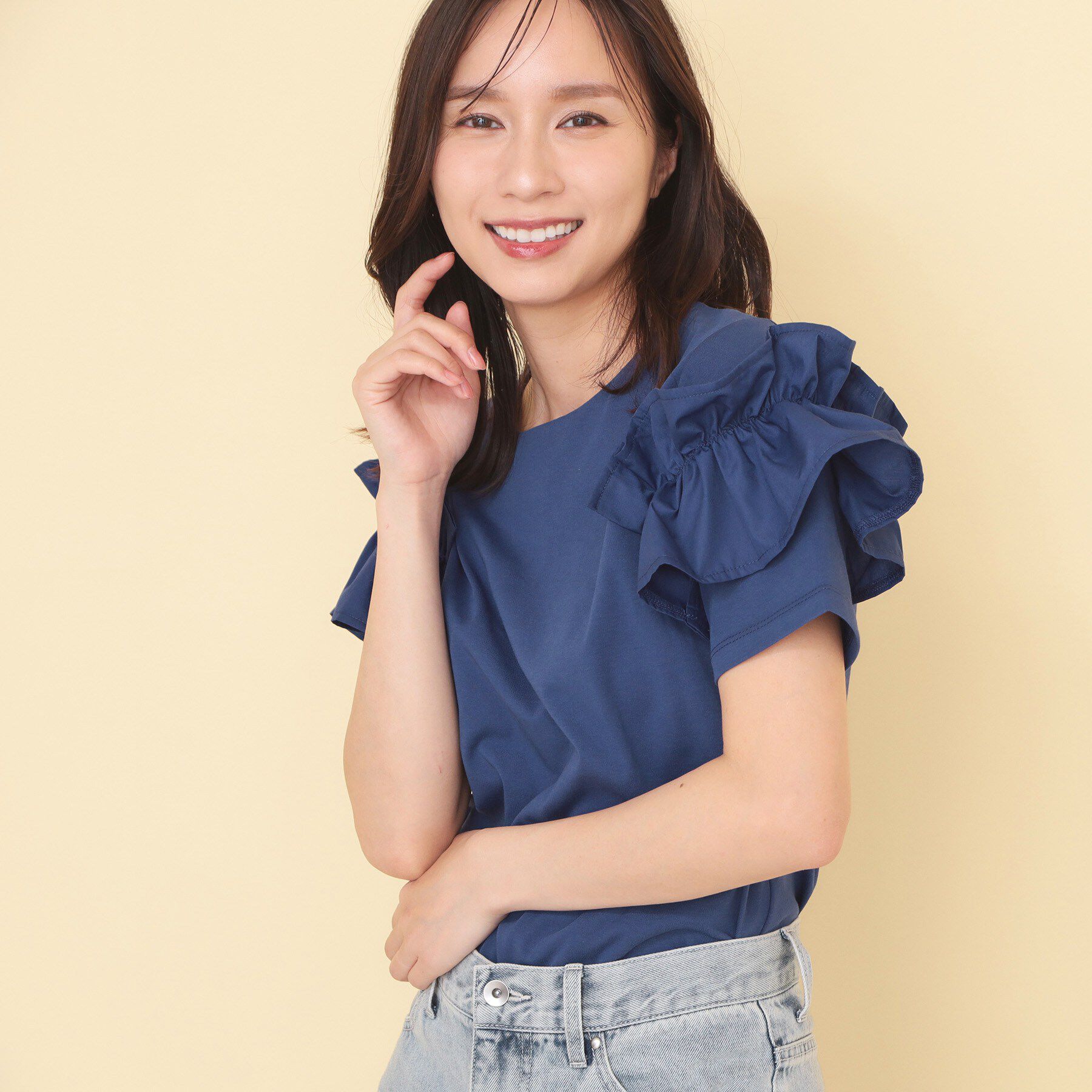 index「【接触冷感】フリルドッキングスリーブトップス《UVケア／洗濯機OK》」|Tシャツ・カットソー|