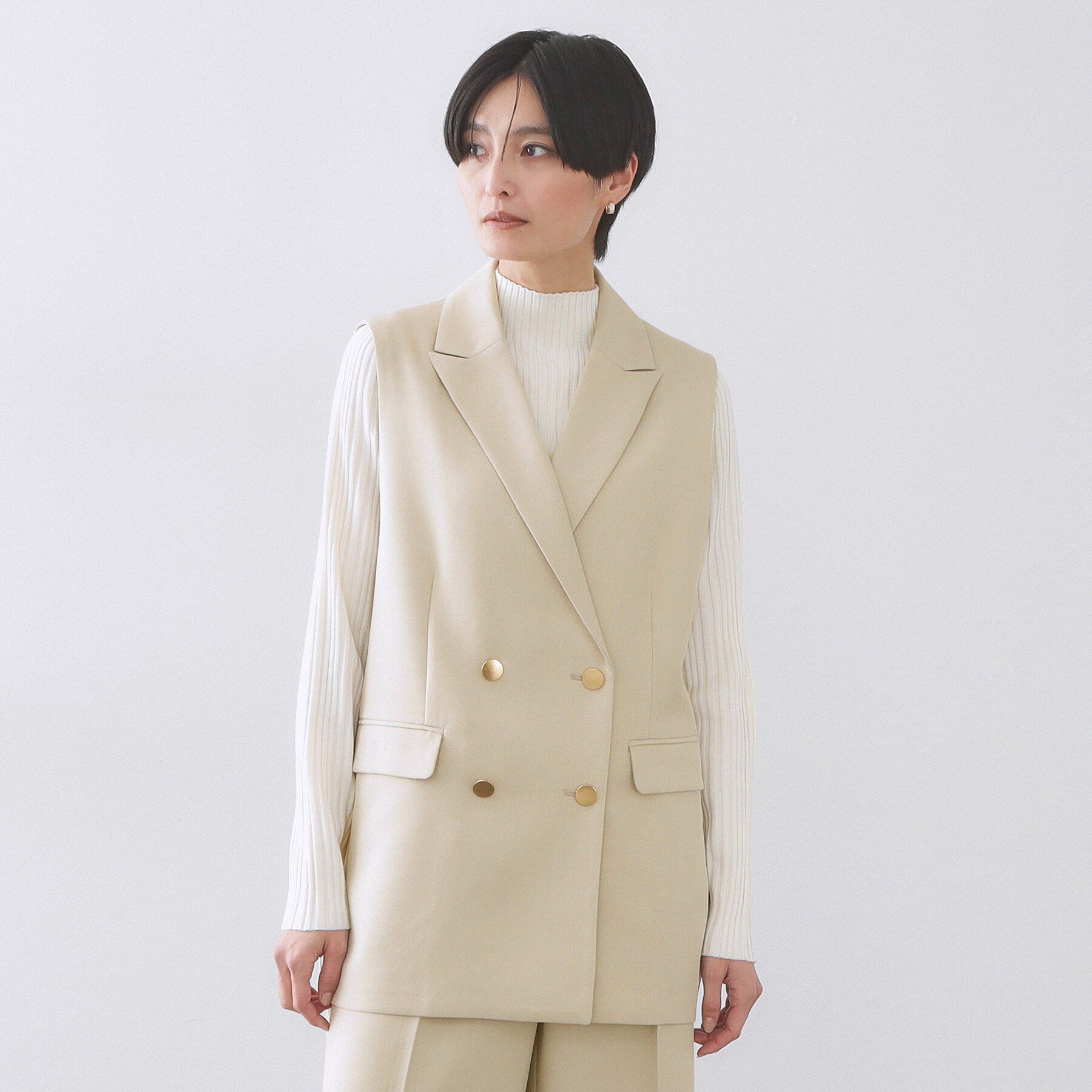 OPAQUE.CLIP「金ボタンダブルブレストテーラードジレ／セットアップ対応【洗える】《S～LL》」|ベスト・ジレ|