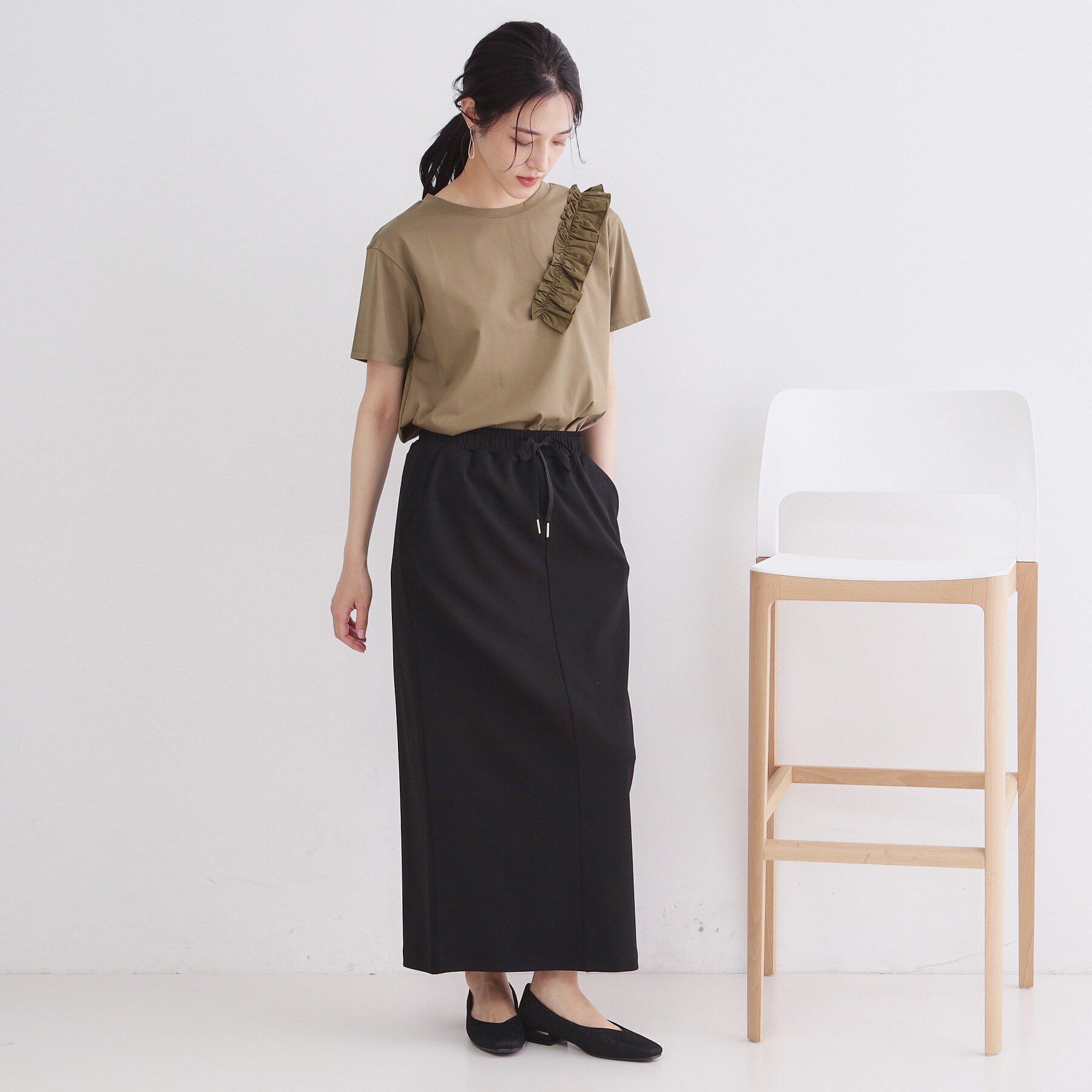 OPAQUE.CLIP「【UV／接触冷感】フリルショルダーカットソー《洗濯機OK》」|Tシャツ・カットソー|