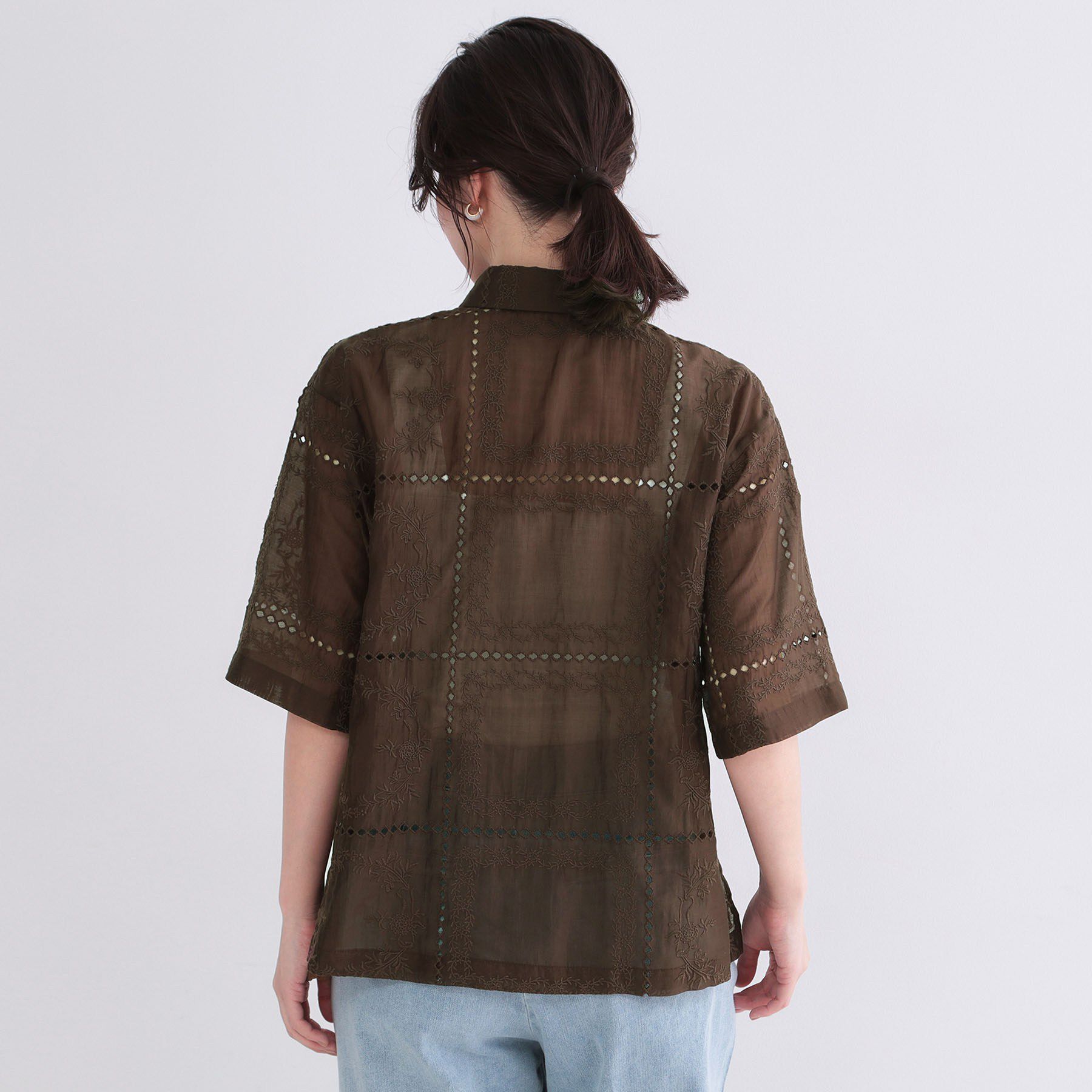 OPAQUE.CLIP「刺繍ハーフスリーブシャツ／セットアップ対応可【洗濯機OK】」|シャツ・ブラウス|