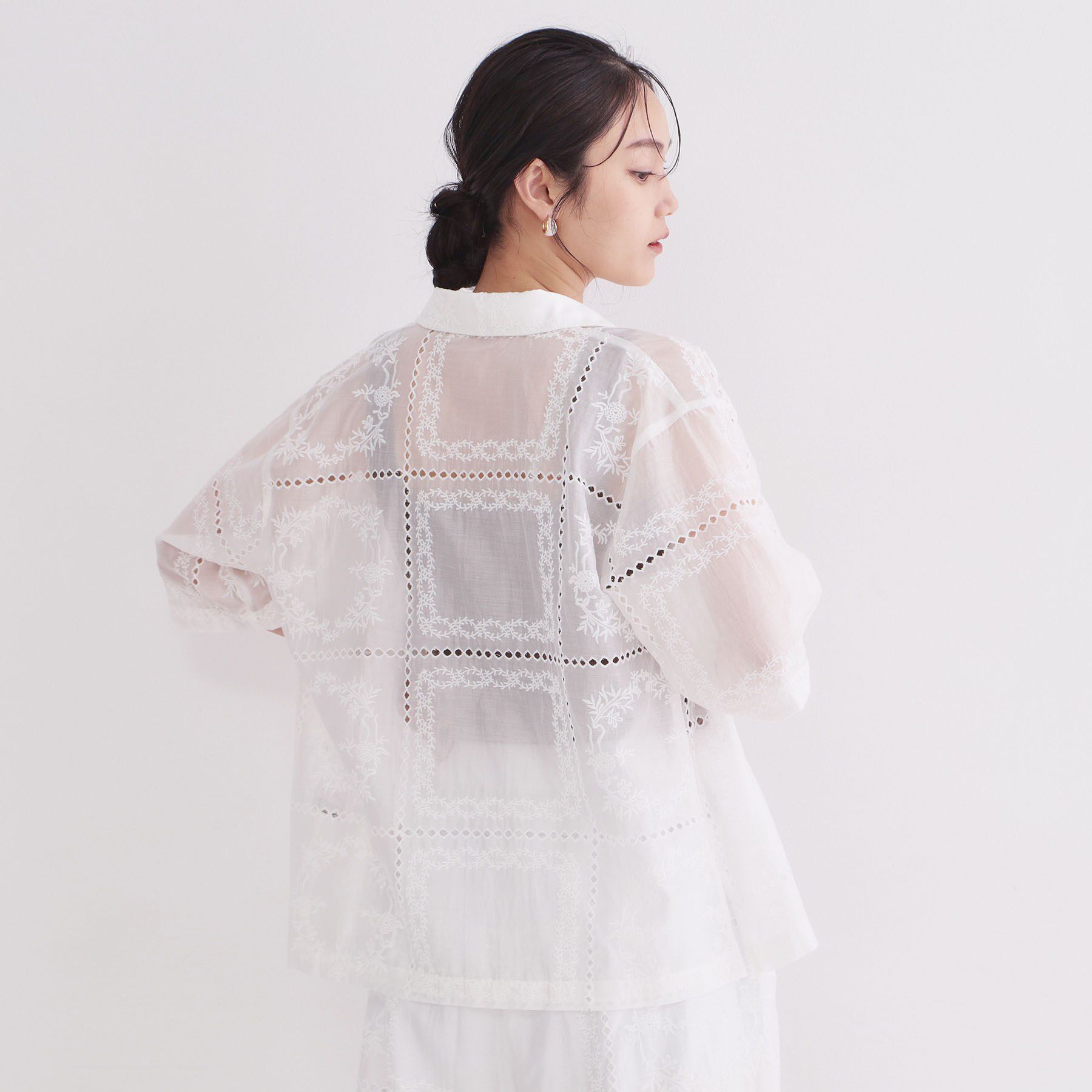 OPAQUE.CLIP「刺繍ハーフスリーブシャツ／セットアップ対応可【洗濯機OK】」|シャツ・ブラウス|