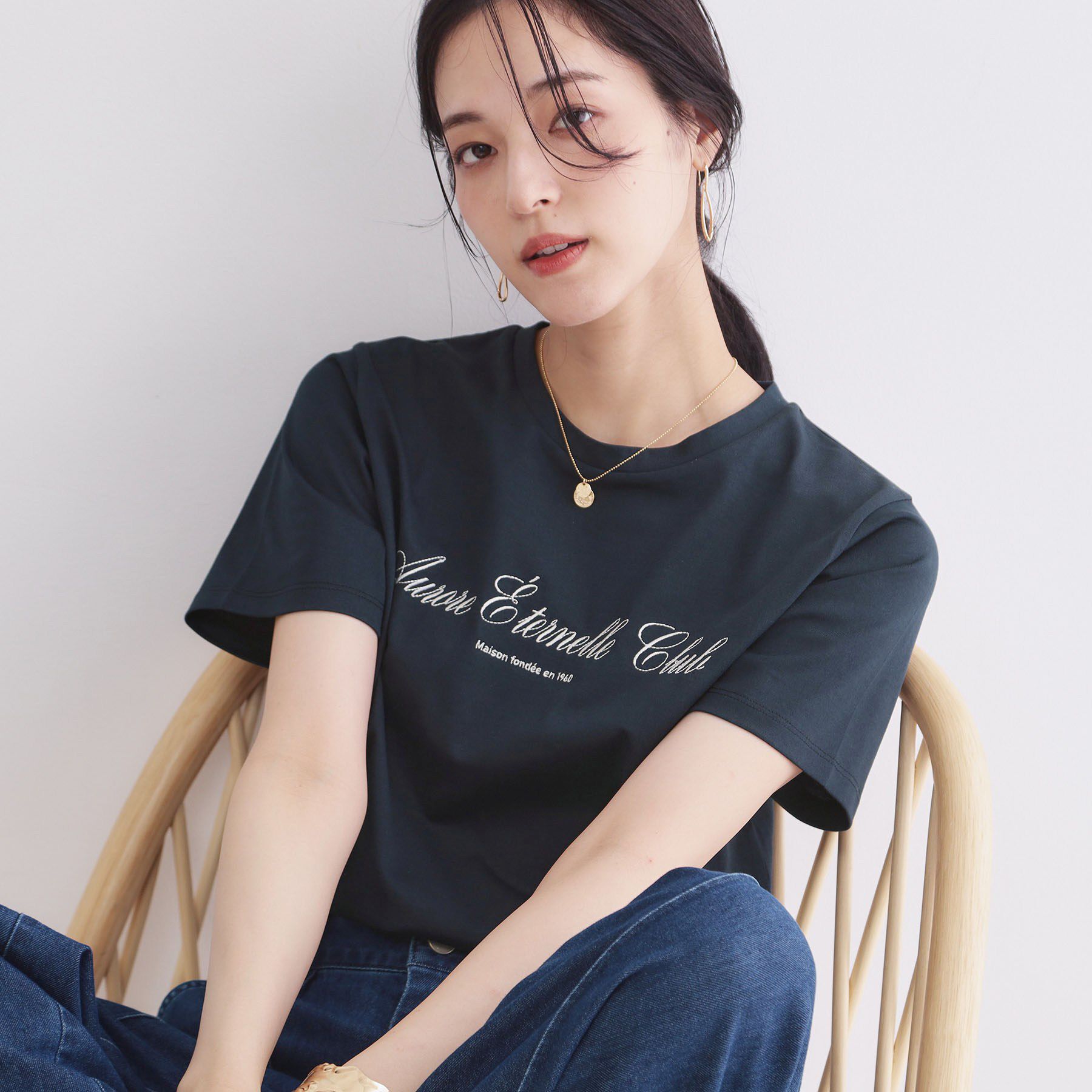 OPAQUE.CLIP「ロゴプリント刺繍アソートTシャツ【洗濯機OK】」|Tシャツ・カットソー|ネイビー(094)