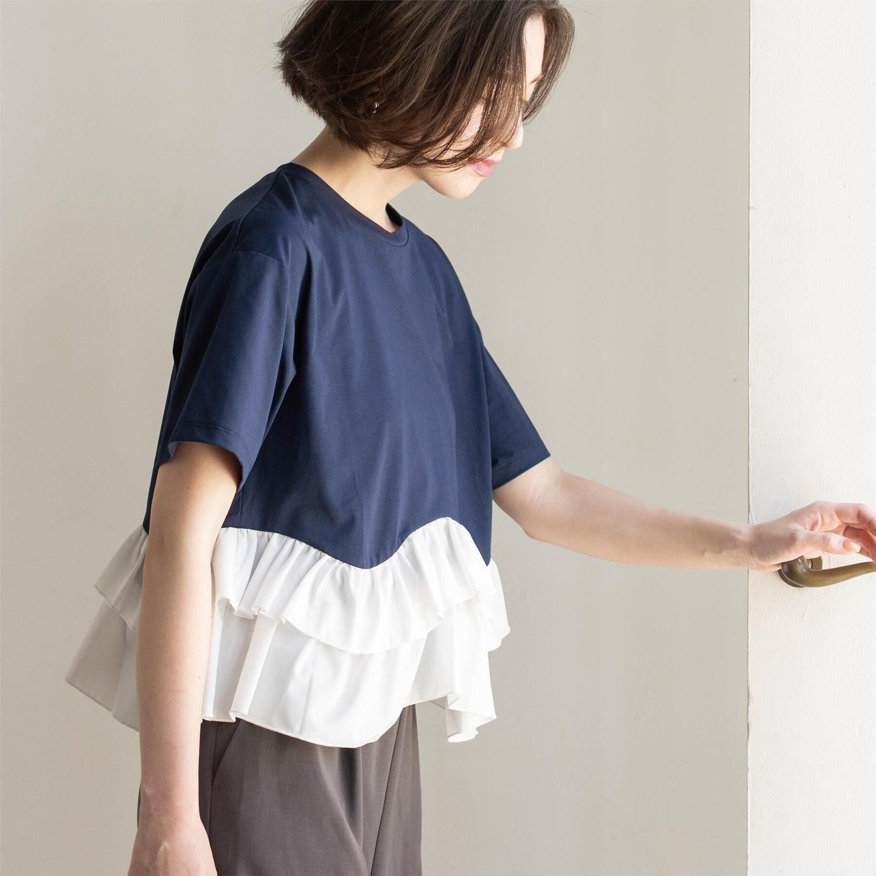 OPAQUE.CLIP「裾フリルドッキングTシャツ【洗濯機OK】」|Tシャツ・カットソー|