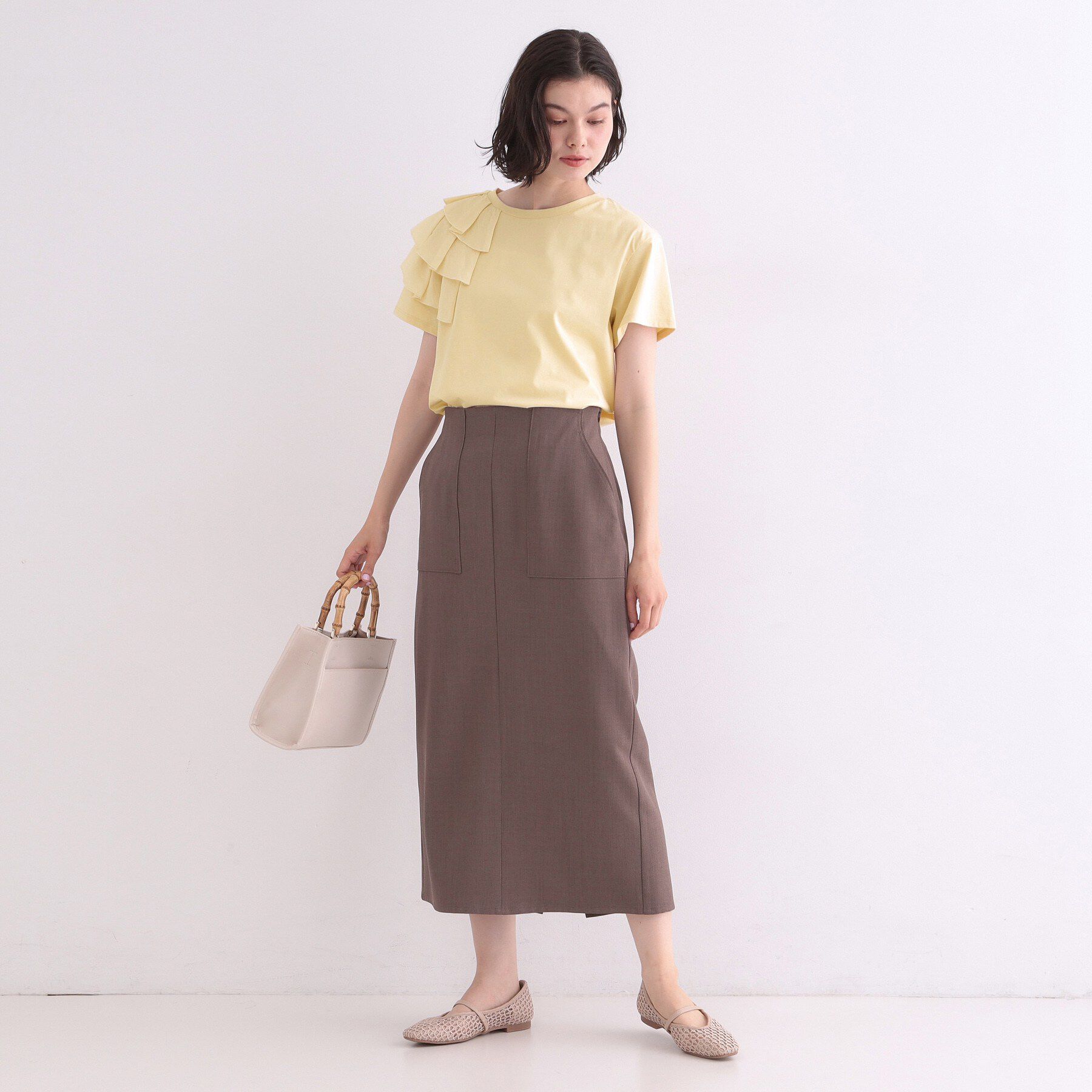 OPAQUE.CLIP「【接触冷感】アシメフリルドッキングカットソー《UVケア／洗濯機OK》」|Tシャツ・カットソー|