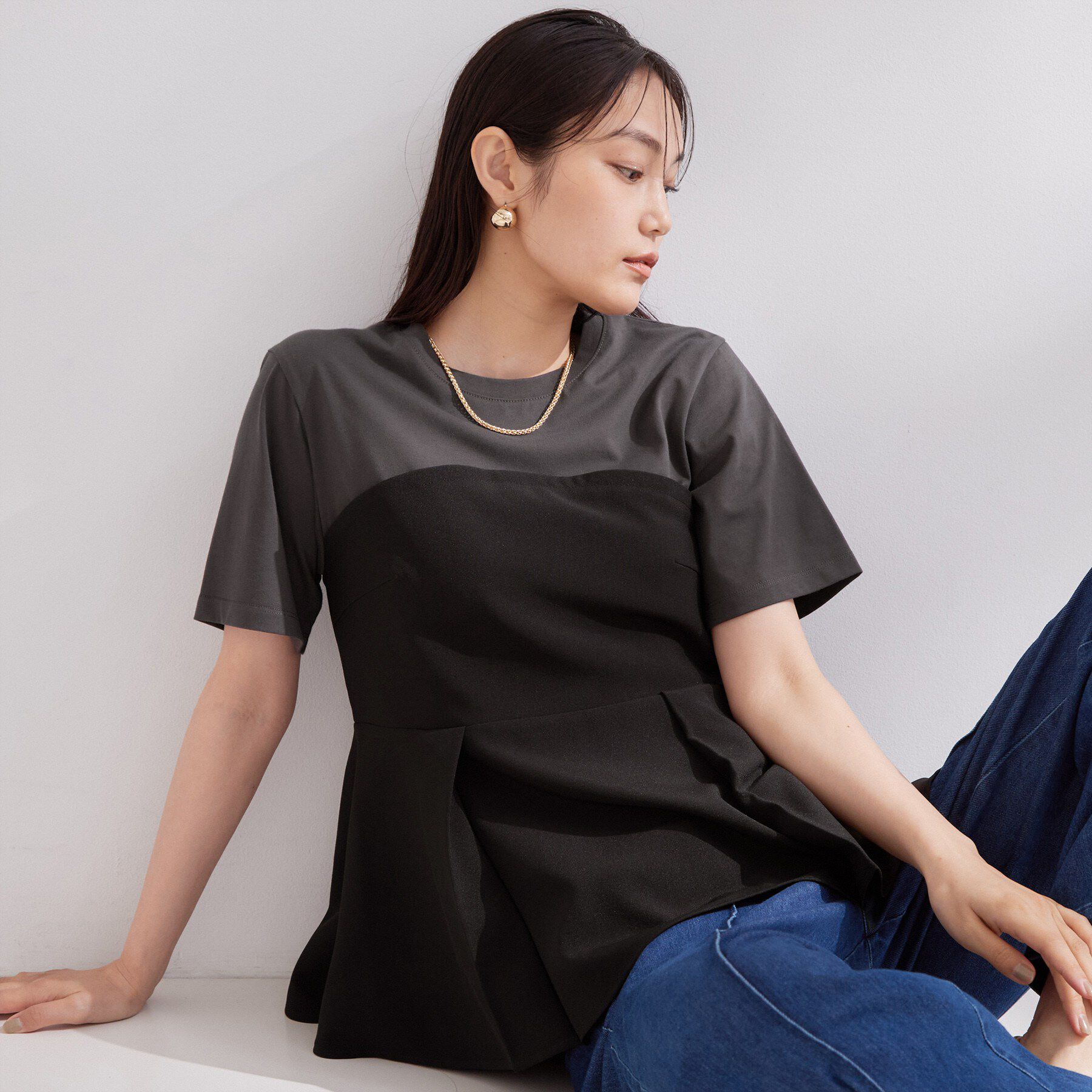 OPAQUE.CLIP「ビスチェドッキングカットソー【洗濯機OK】」|Tシャツ・カットソー|ブラック(019)