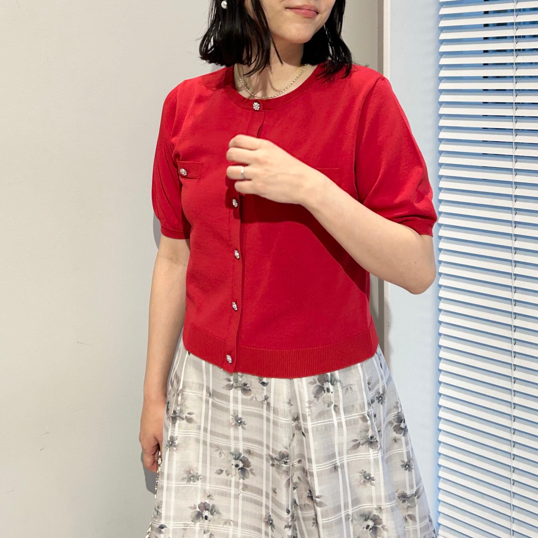 Couture broach「【洗える・着映え】ビジューボタン 半袖カーディガン」|カーディガン|