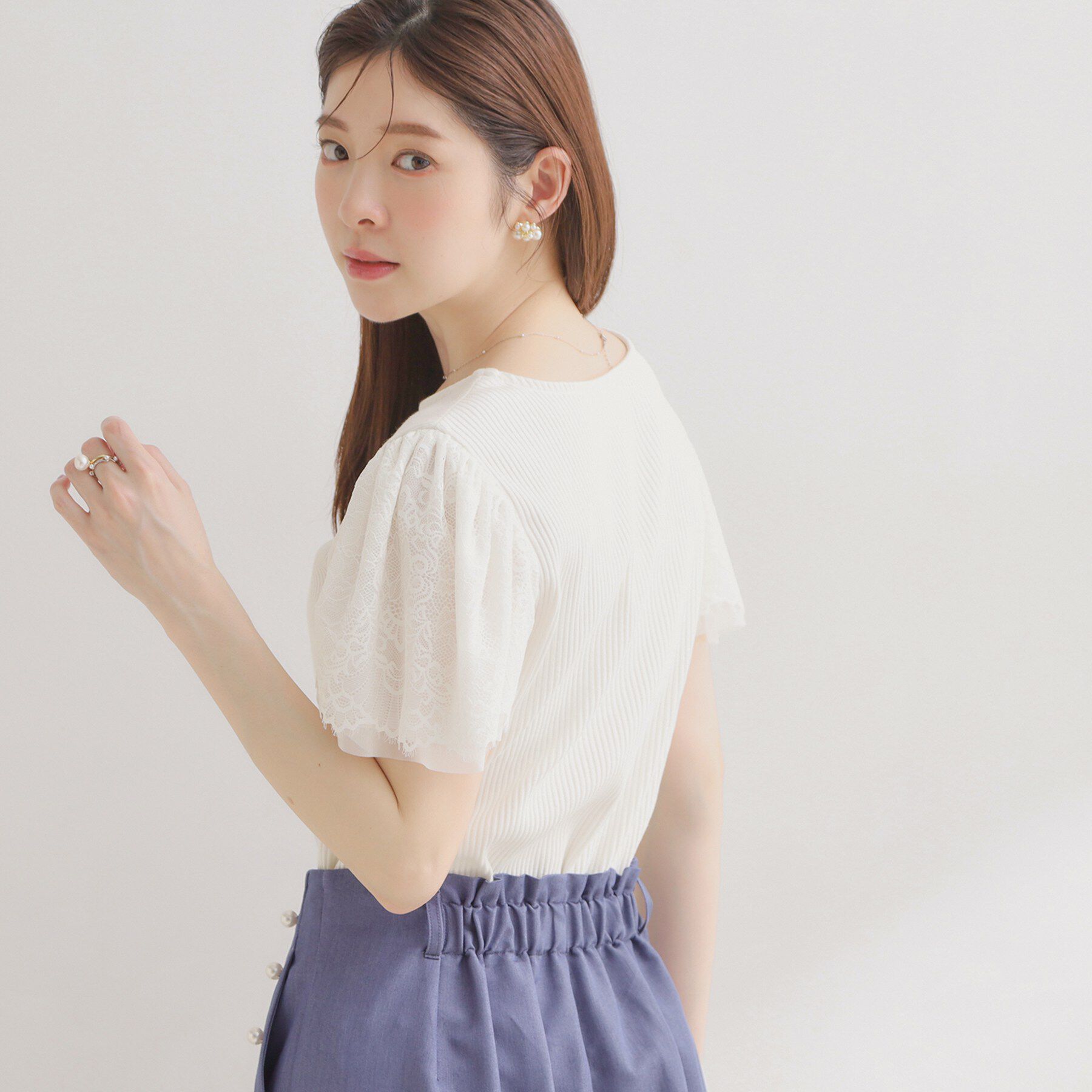 Couture broach「【洗える】袖レース テレコトップス」|Tシャツ・カットソー|
