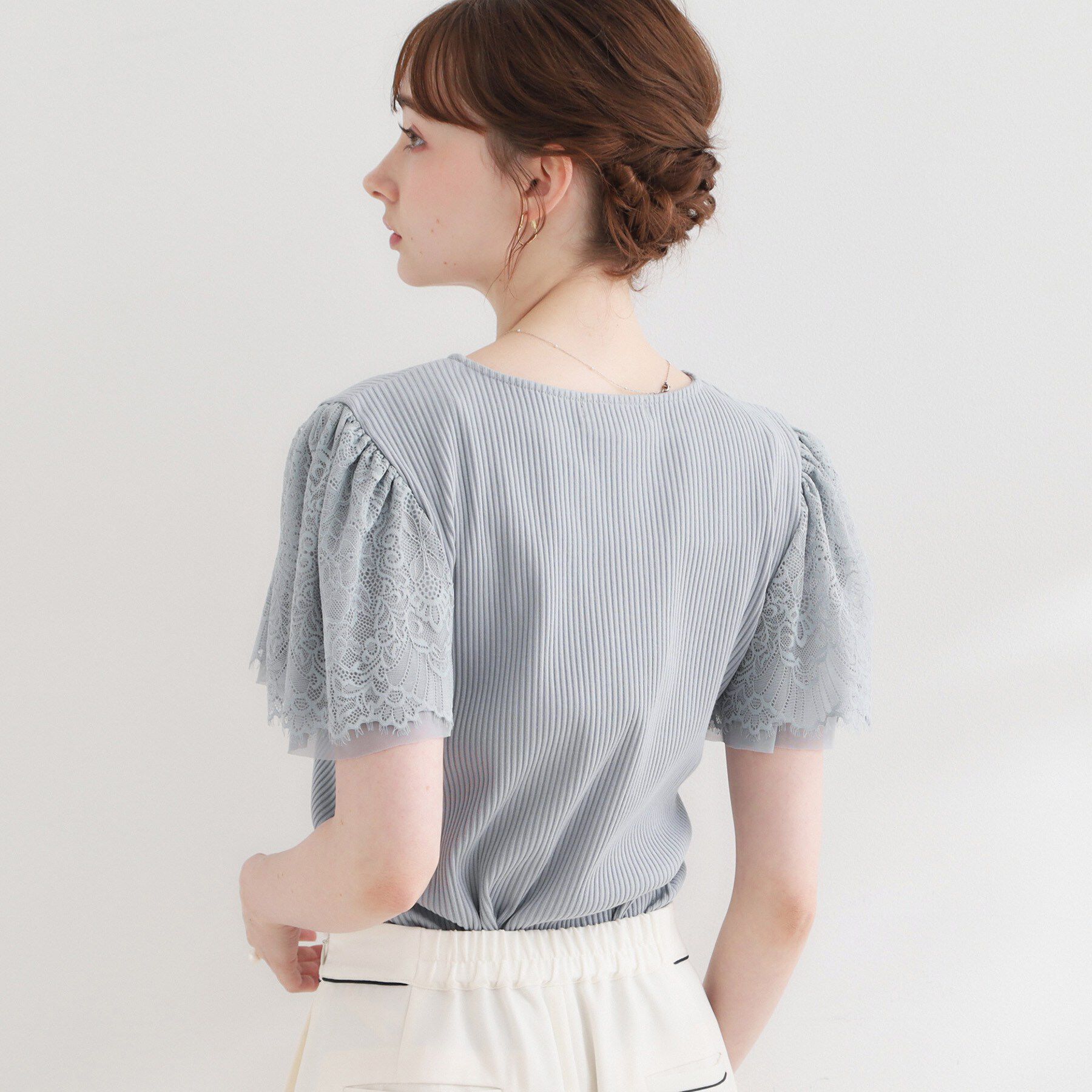 Couture broach「【洗える】袖レース テレコトップス」|Tシャツ・カットソー|