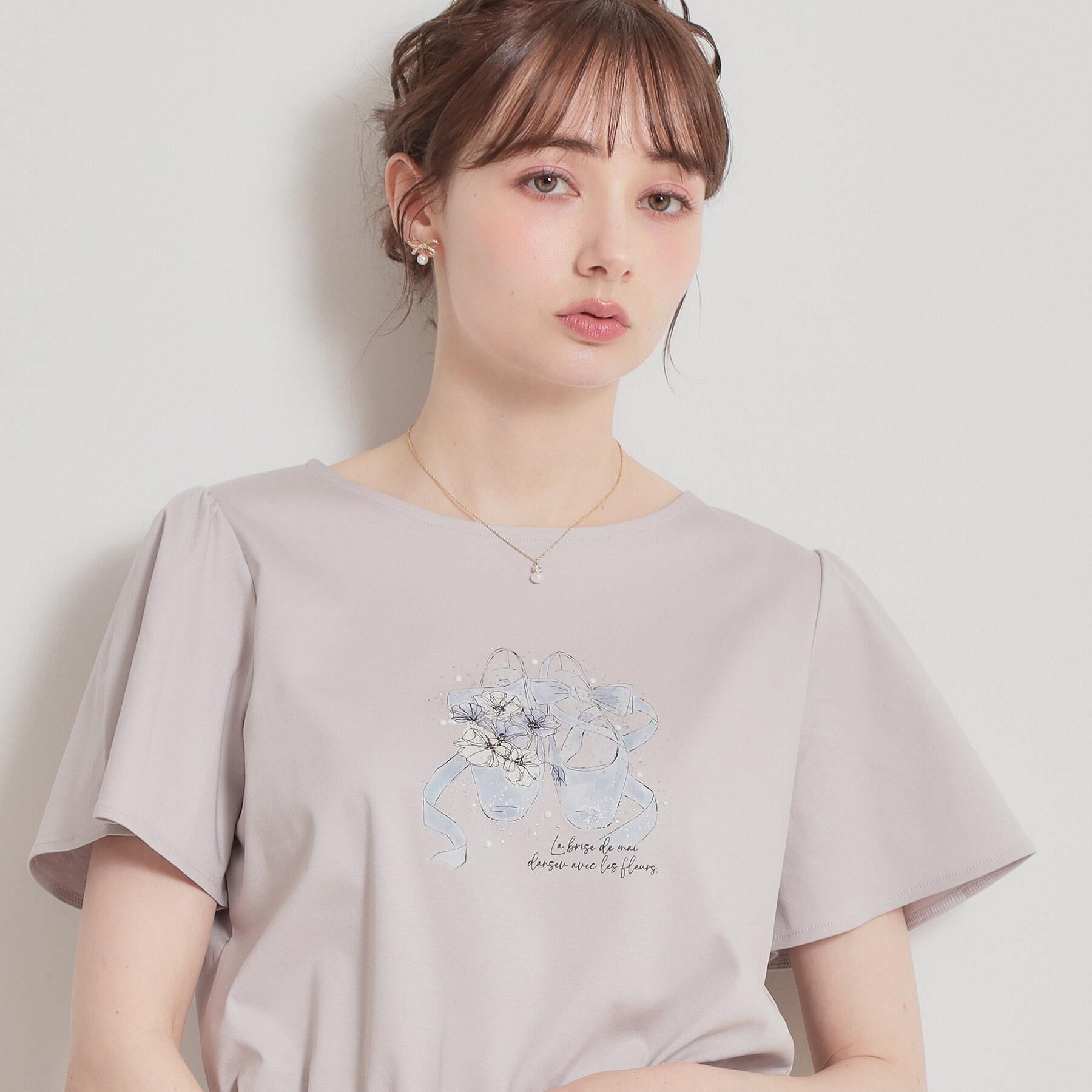 Couture broach「【接触冷感・UVカット・洗える】トゥシューズプリントTシャツ」|Tシャツ・カットソー|ライトグレー(011