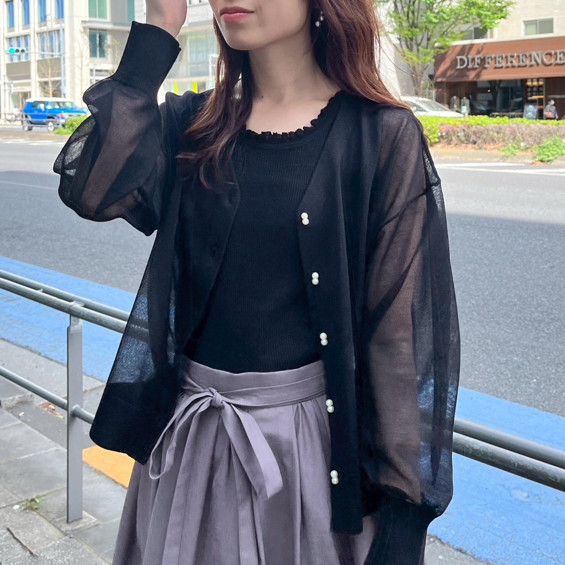 Couture broach「【洗える・パール調釦】愛されシアーカーディガン」|カーディガン|