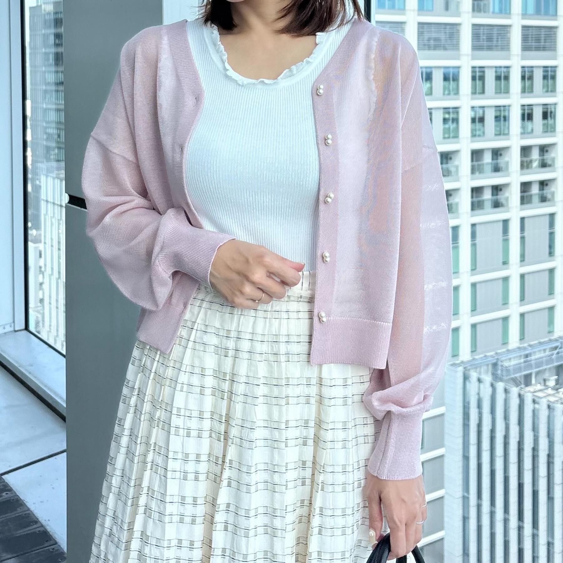 Couture broach「【洗える・パール調釦】愛されシアーカーディガン」|カーディガン|