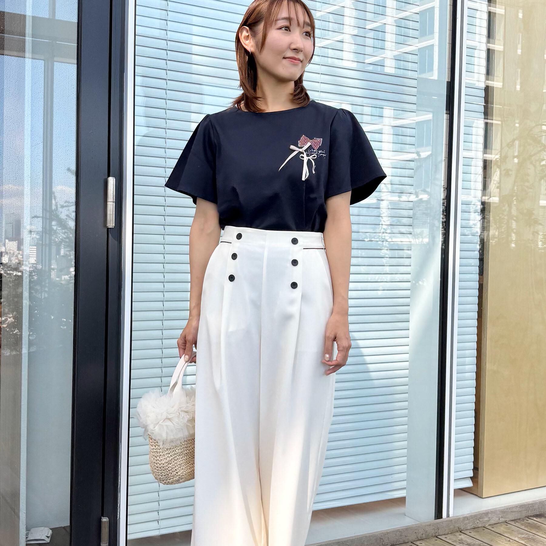 Couture broach「【接触冷感・UVカット・洗える】リボンプリントTシャツ」|Tシャツ・カットソー|
