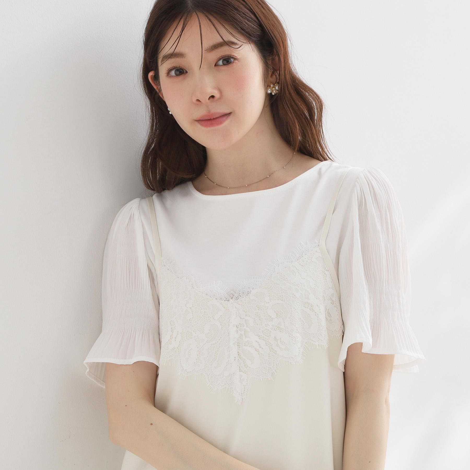 Couture broach「【洗濯機可】サテン レースキャミ」|キャミソール|