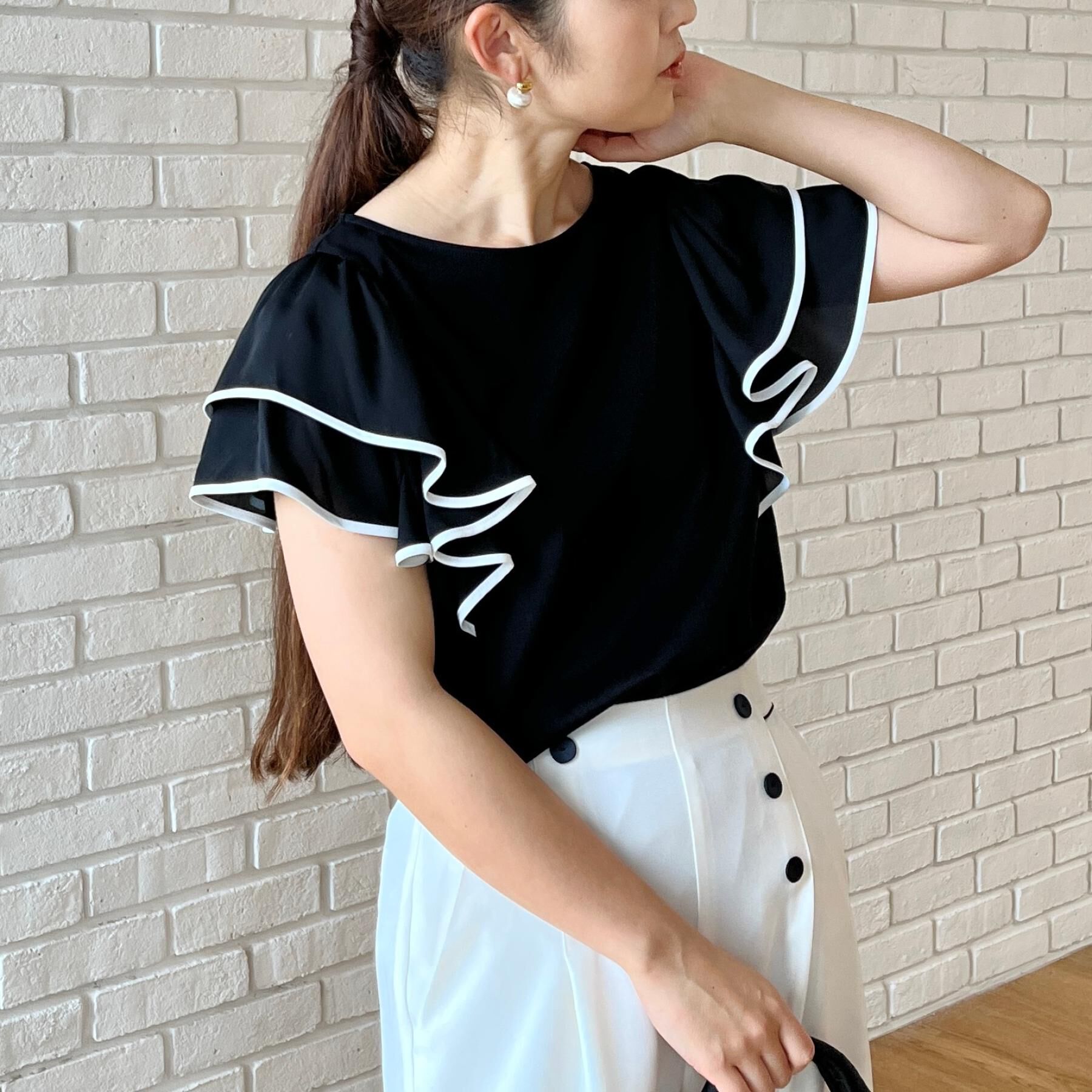 Couture broach「【接触冷感・UVカット・洗える】ラッフル フレアスリーブ トップス」|Tシャツ・カットソー|