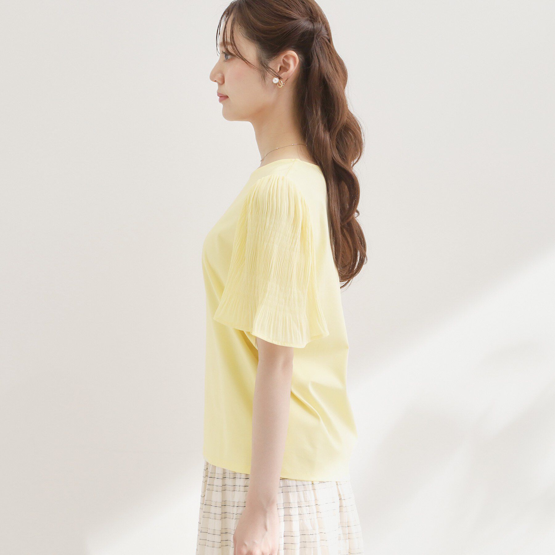 Couture broach「【接触冷感・UVカット・洗える】マジョリカプリーツ スリーブ トップス」|Tシャツ・カットソー|
