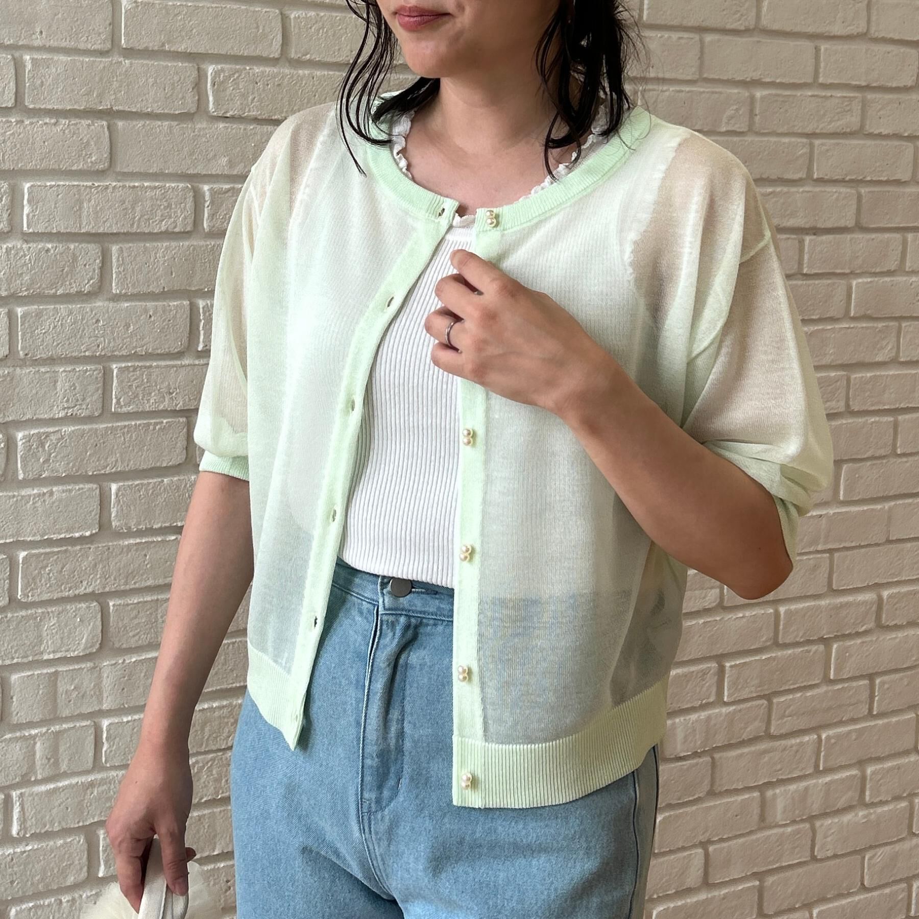 Couture broach「【前後2WAY・洗える】愛され5分袖シアーカーディガン」|カーディガン|