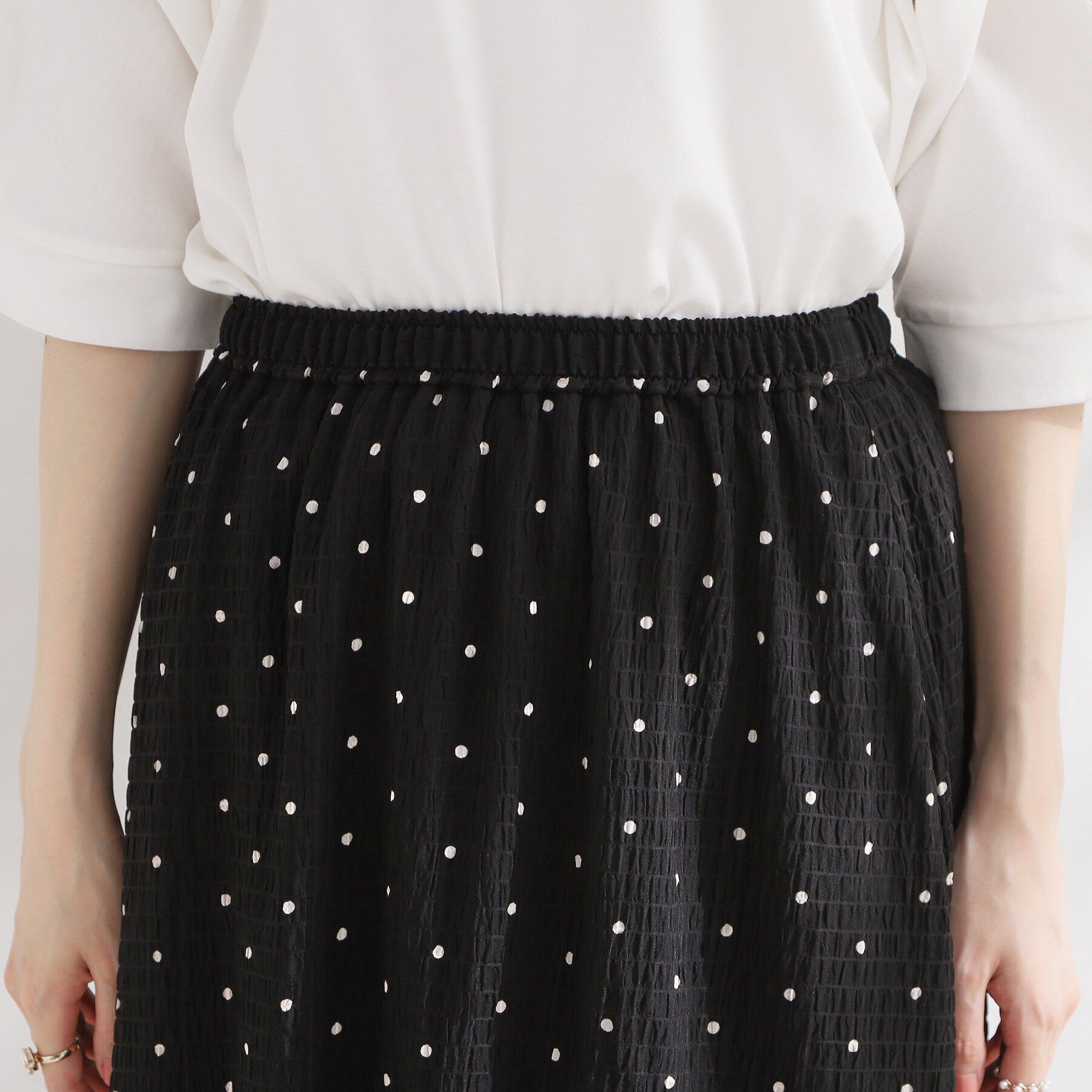 Couture broach「【洗える】シャーリングティアード ドット柄スカート」|スカート|
