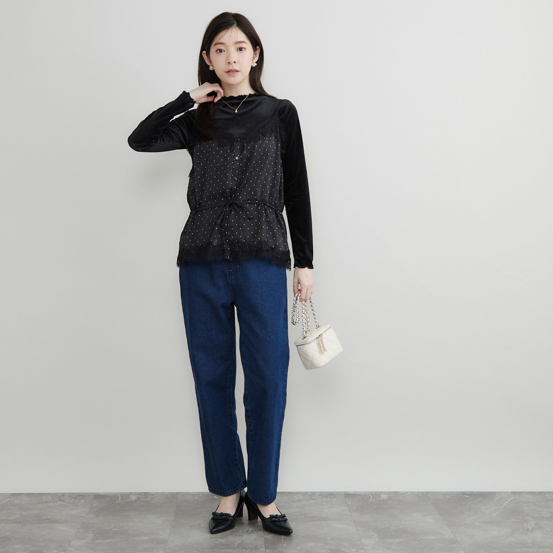 Couture broach「ドットサテンレースキャミ」|キャミソール|