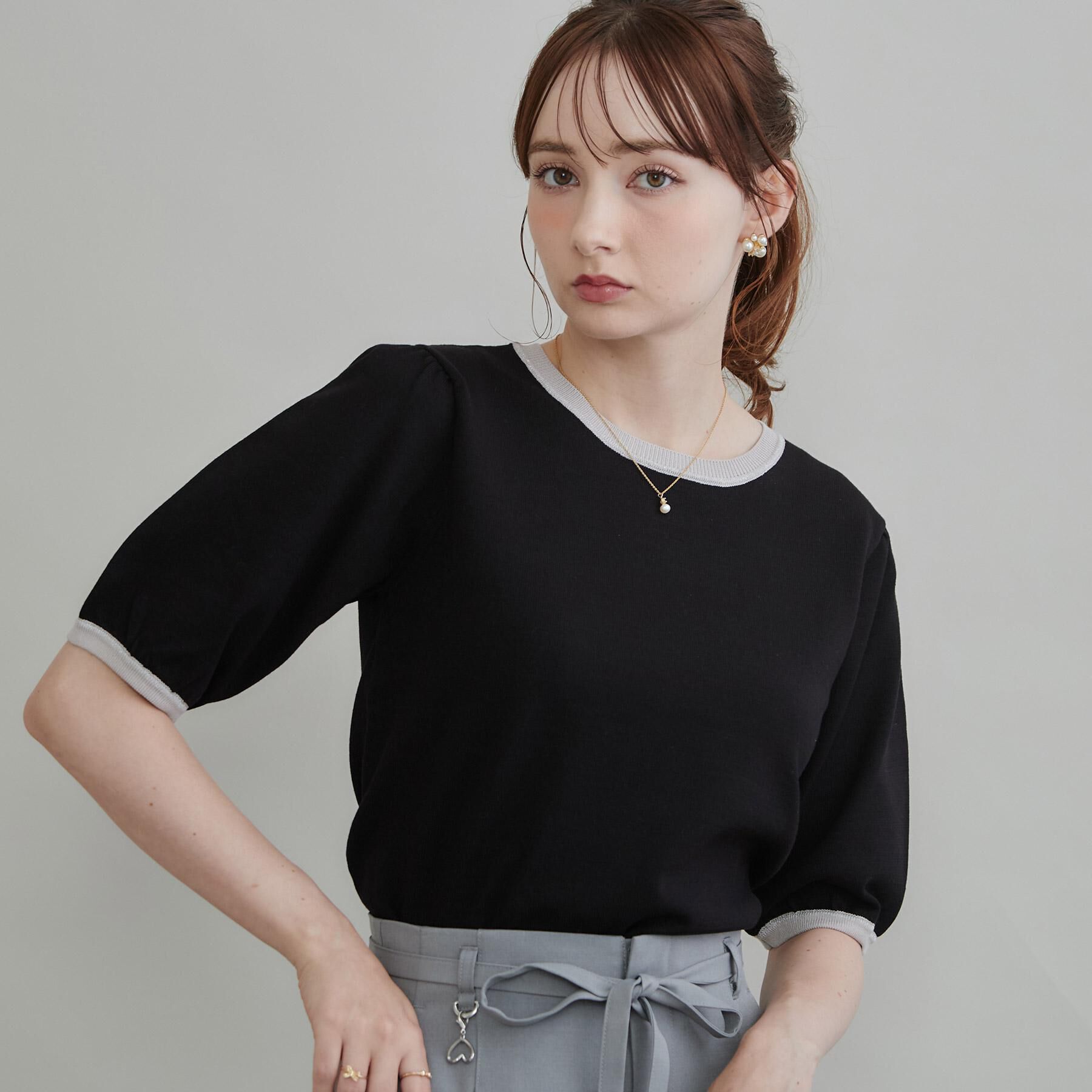 Couture broach「ラメ配色プルオーバー」|ニット・セーター|ブラック(519)