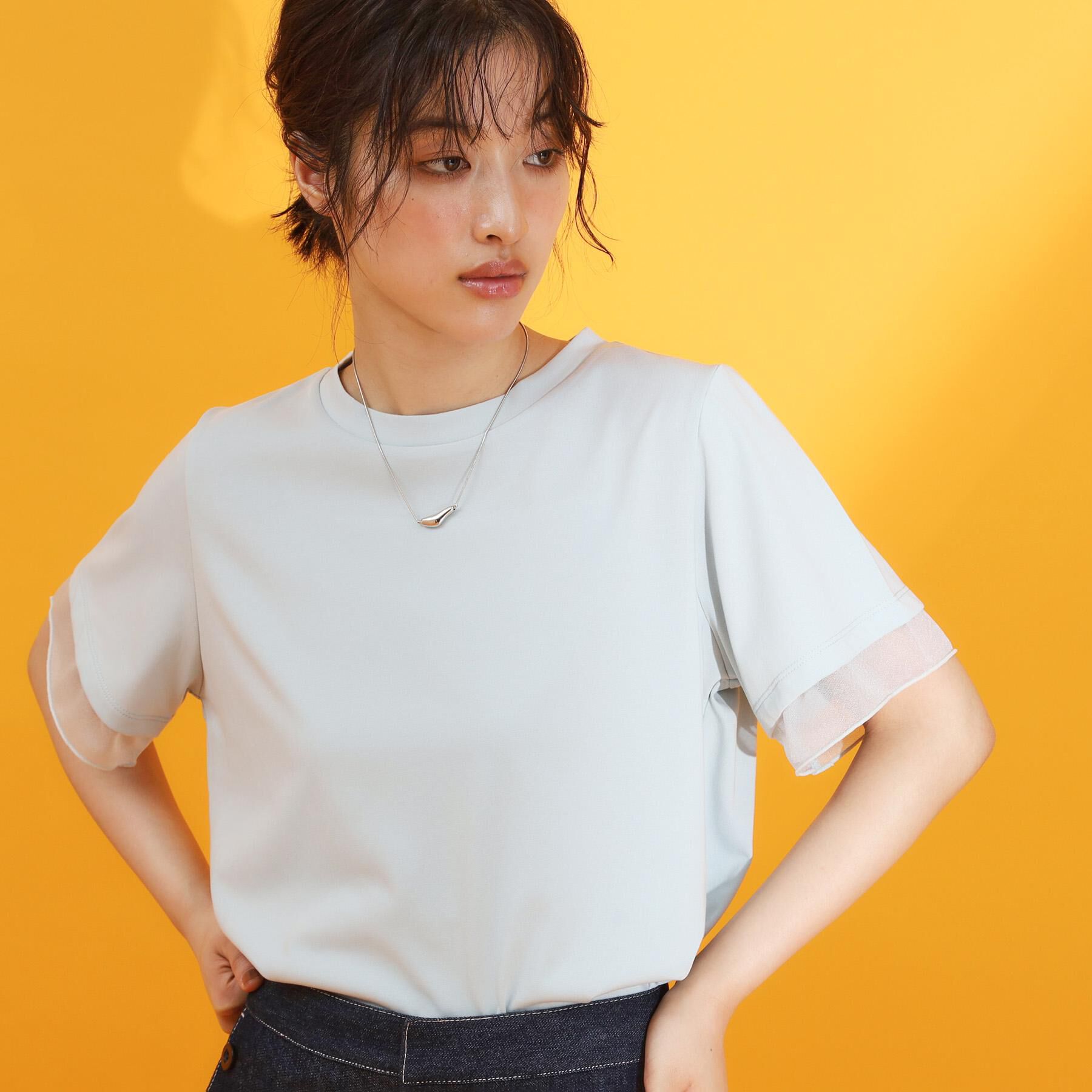 THE SHOP TK「【ひんやり/UV/洗濯機OK】袖シアーTシャツ」|Tシャツ・カットソー|