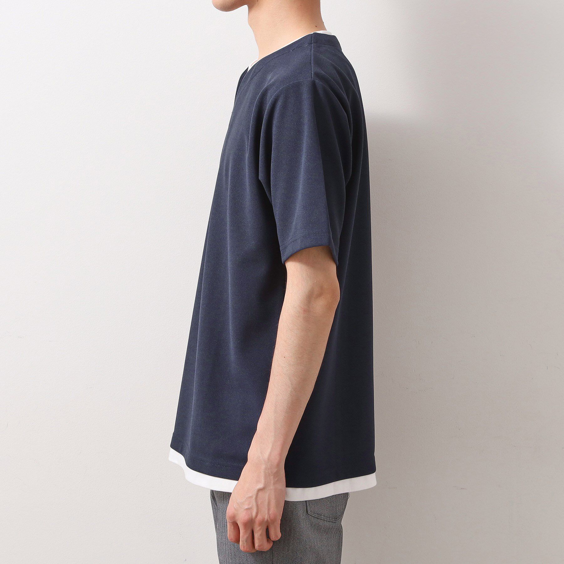 THE SHOP TK「ツイルキーネック 半袖Tシャツ 接触冷感/洗濯機OK」|Tシャツ・カットソー|