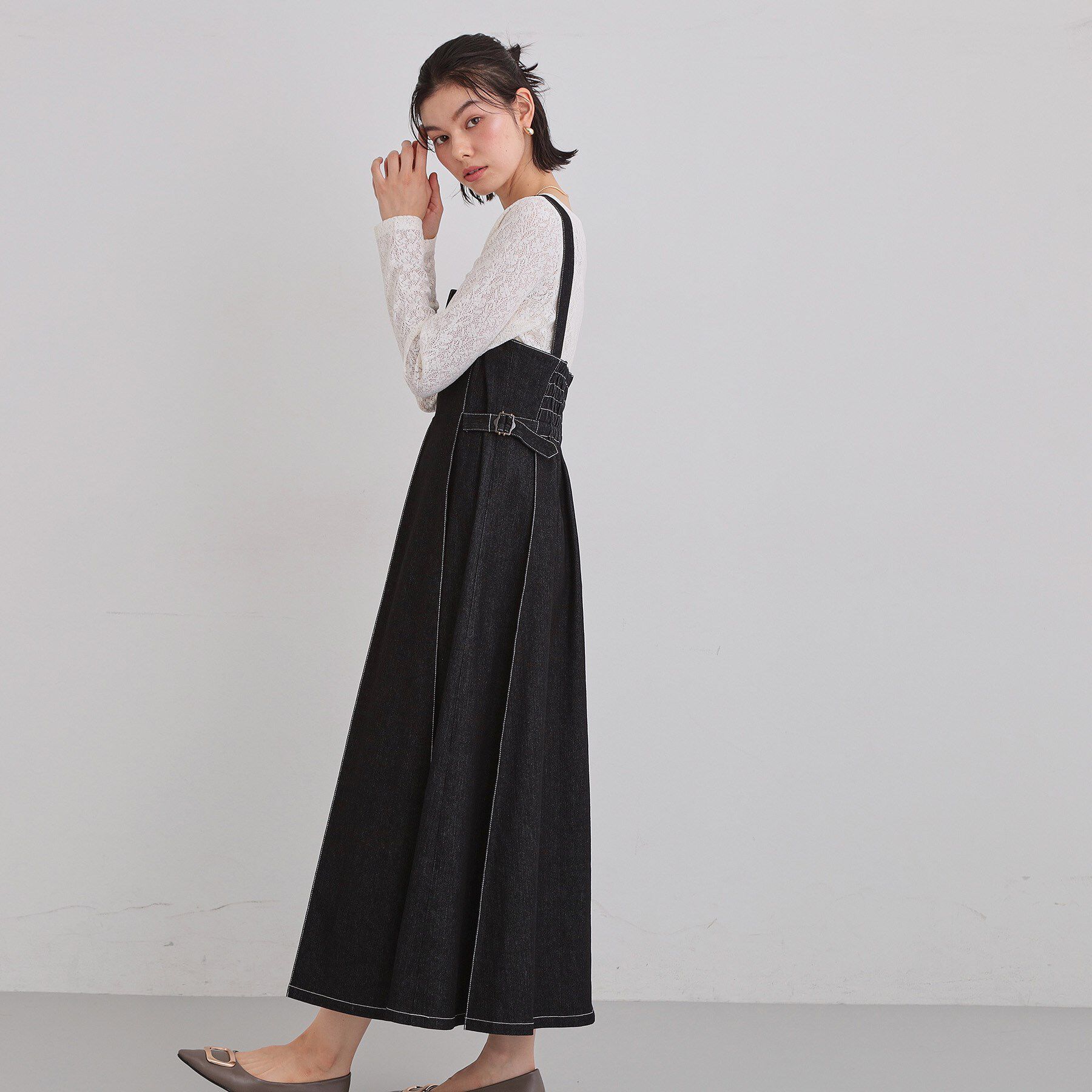 THE SHOP TK「シーズンレスで着られる デニムステッチジャンスカ」|ワンピース|
