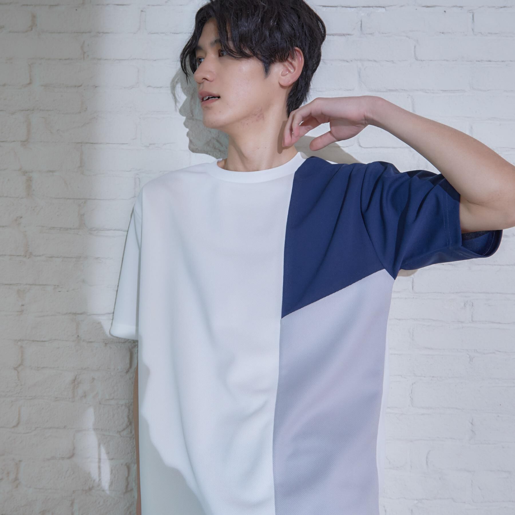 THE SHOP TK「【一枚で着映える】パターンブロッキング 半袖Tシャツ 洗濯機OK」|Tシャツ・カットソー|オフホワイト(503