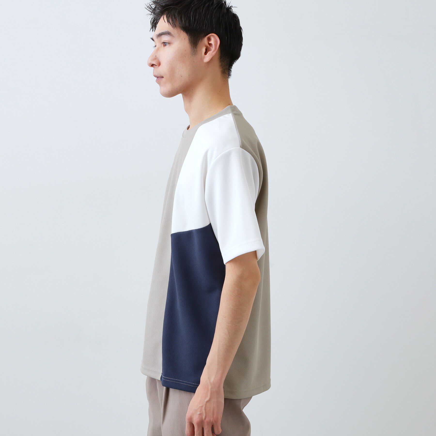 THE SHOP TK「【一枚で着映える】パターンブロッキング 半袖Tシャツ 洗濯機OK」|Tシャツ・カットソー|