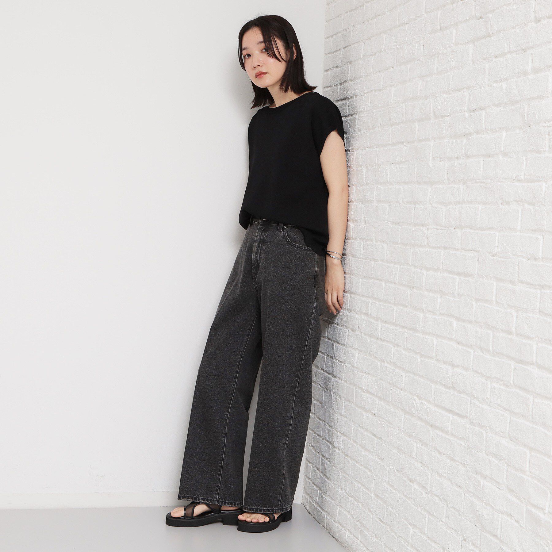 THE SHOP TK「【S-XL/ひんやりタッチ】多機能フレンチスリーブニット 洗濯機OK/UVケア/毛玉になりにくい」|ニット・セーター|
