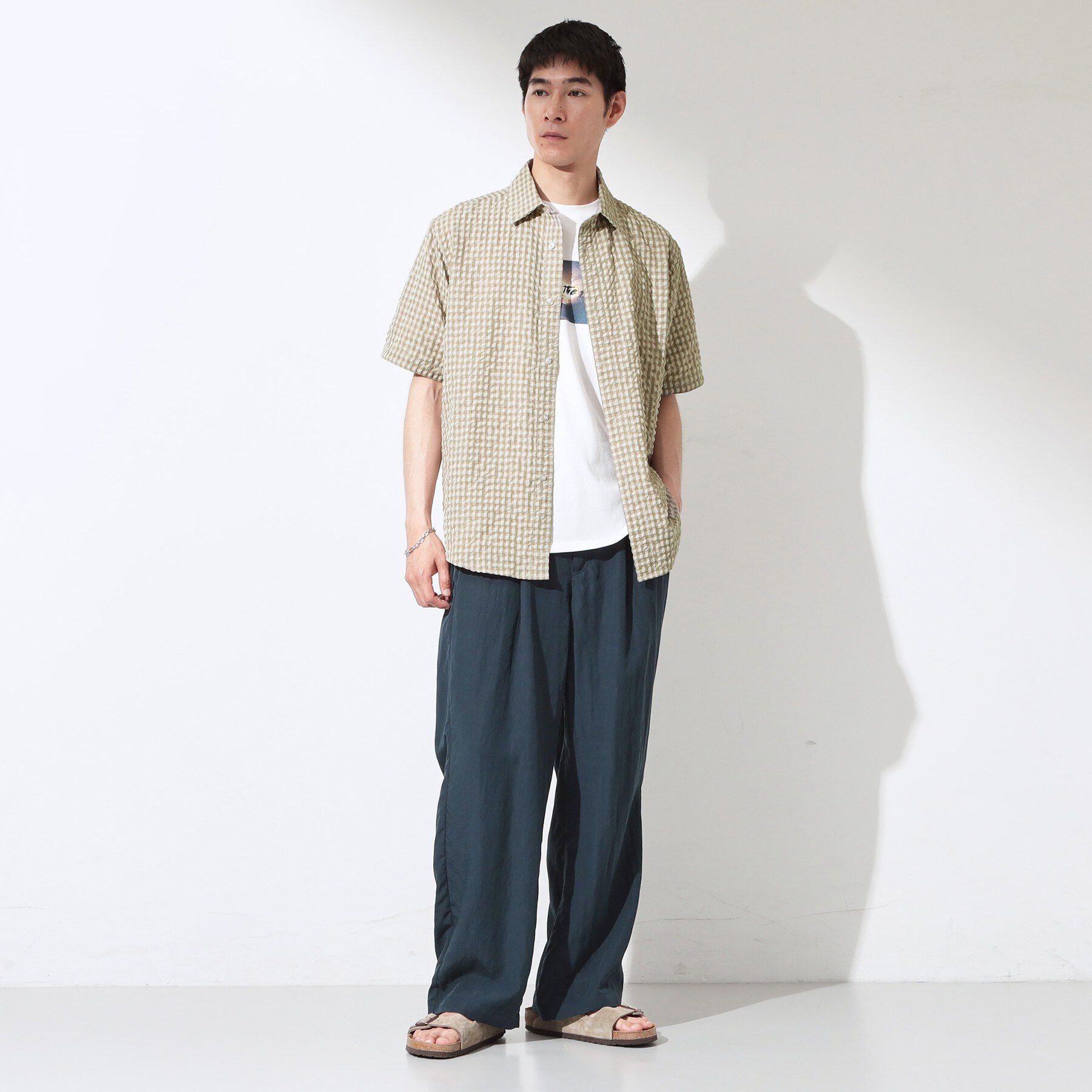 THE SHOP TK「サッカー ギンガムチェック 半袖シャツ 洗濯機OK」|シャツ・ブラウス|
