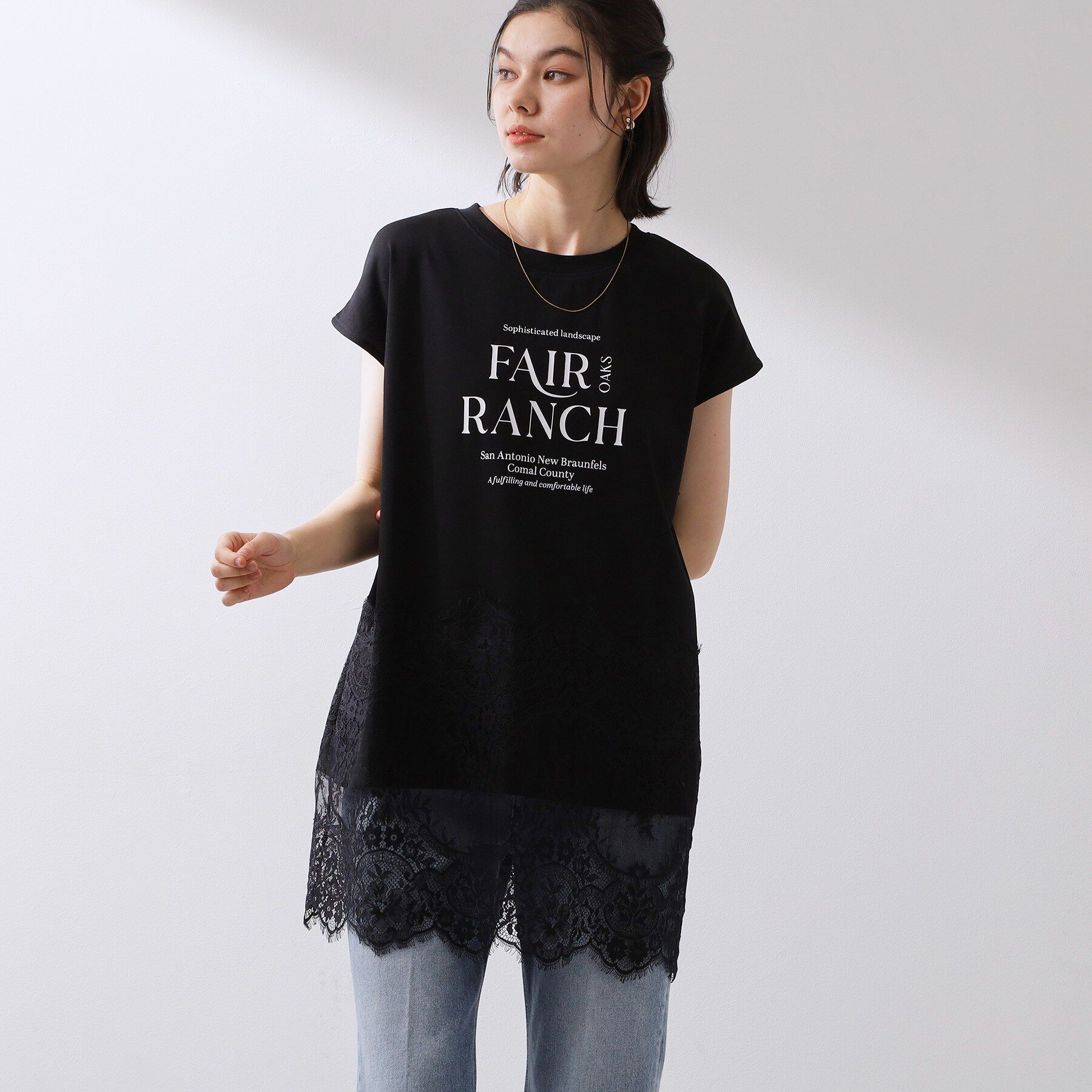 THE SHOP TK「レース切替 ロングTシャツ」|Tシャツ・カットソー|