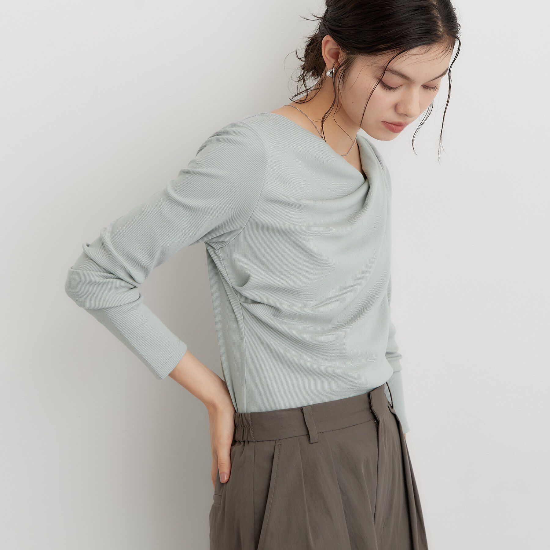 THE SHOP TK「ドレープネック リブカットソー」|Tシャツ・カットソー|