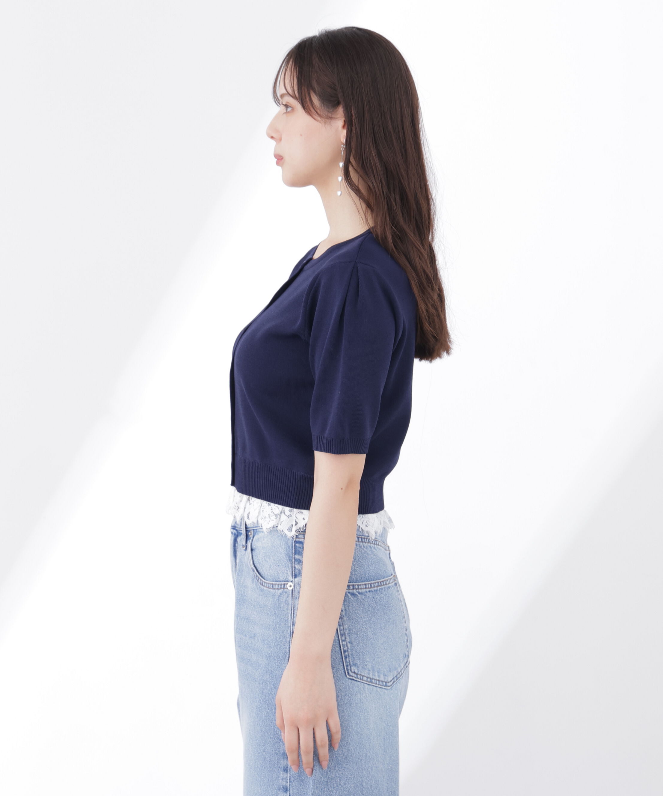 PROPORTION BODY DRESSING「レーストリムショートカーディガン」|カーディガン|
