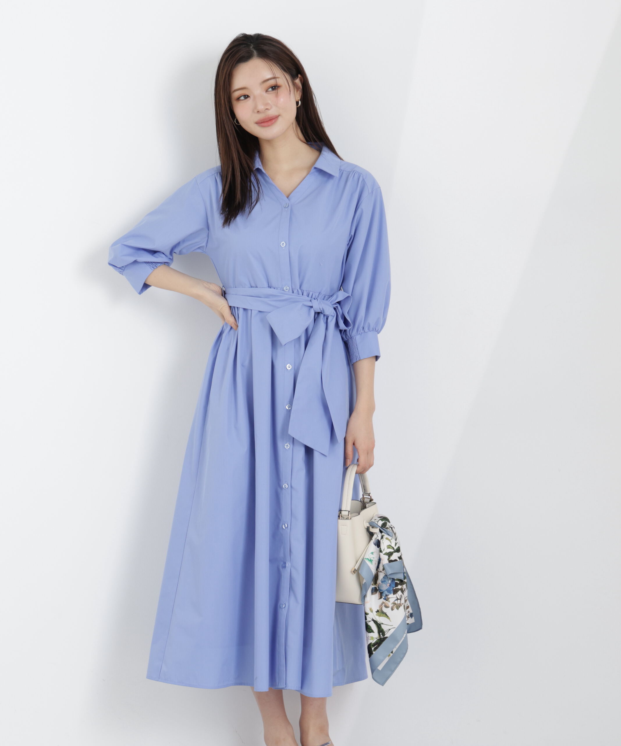 PROPORTION BODY DRESSING「リボン付きシャツワンピース　26SS」|ワンピース|ブルー