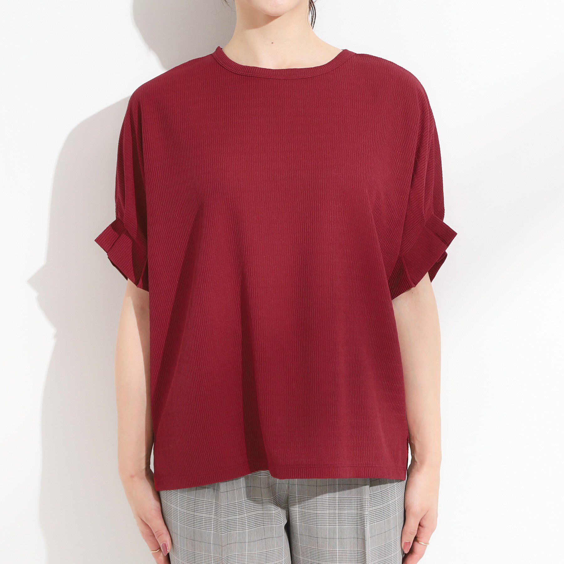 SHOO･LA･RUE「【洗える】お袖のタックがアクセント インせず着られる さらさらドルマントップス」|Tシャツ・カットソー|