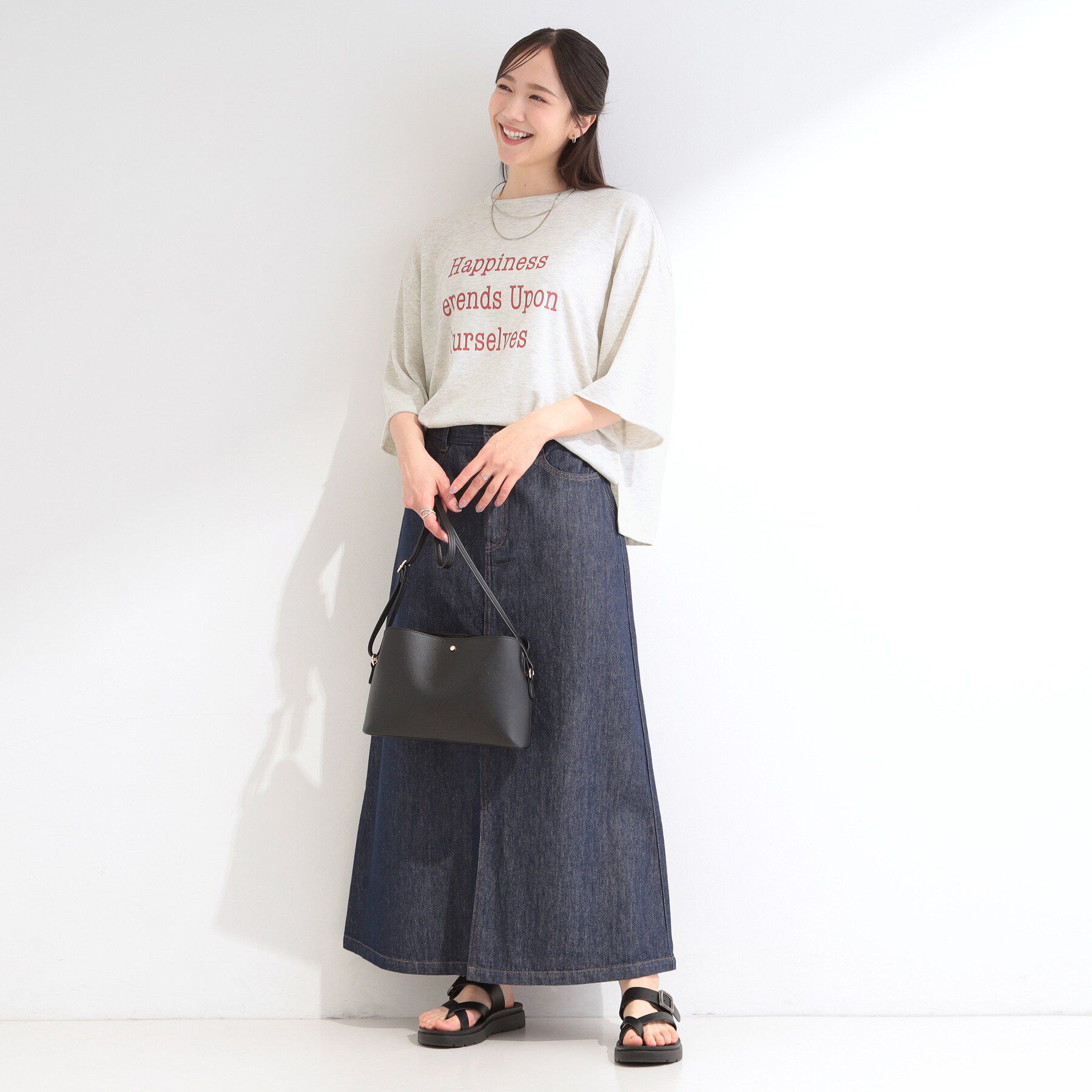 SHOO･LA･RUE「【洗濯機可/S-LL/選べる6柄】切りっぱなしお袖がこなれカジュアル 5分袖シアーTシャツ」|Tシャツ・カットソー|