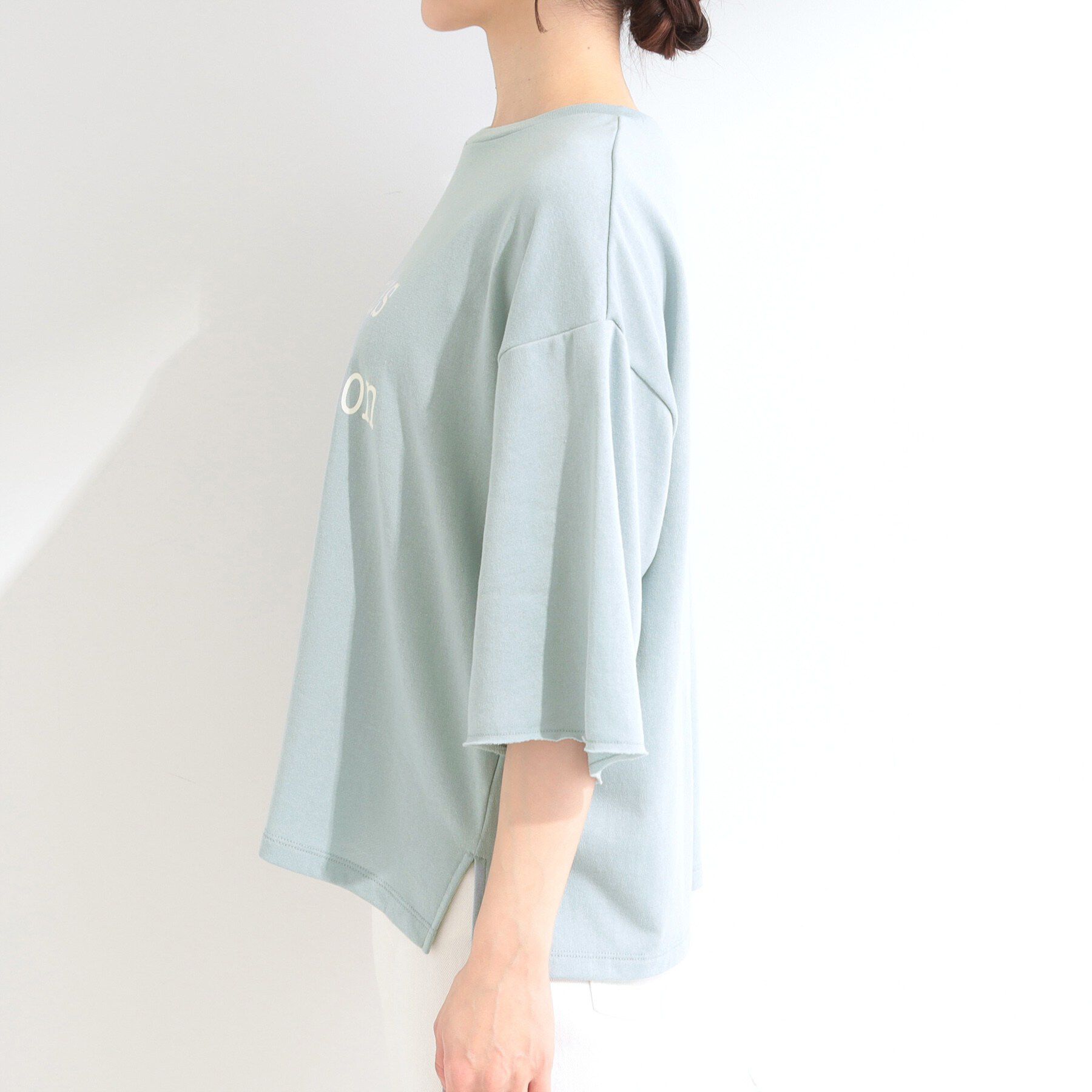 SHOO･LA･RUE「【洗濯機可/S-LL/選べる6柄】切りっぱなしお袖がこなれカジュアル 5分袖シアーTシャツ」|Tシャツ・カットソー|