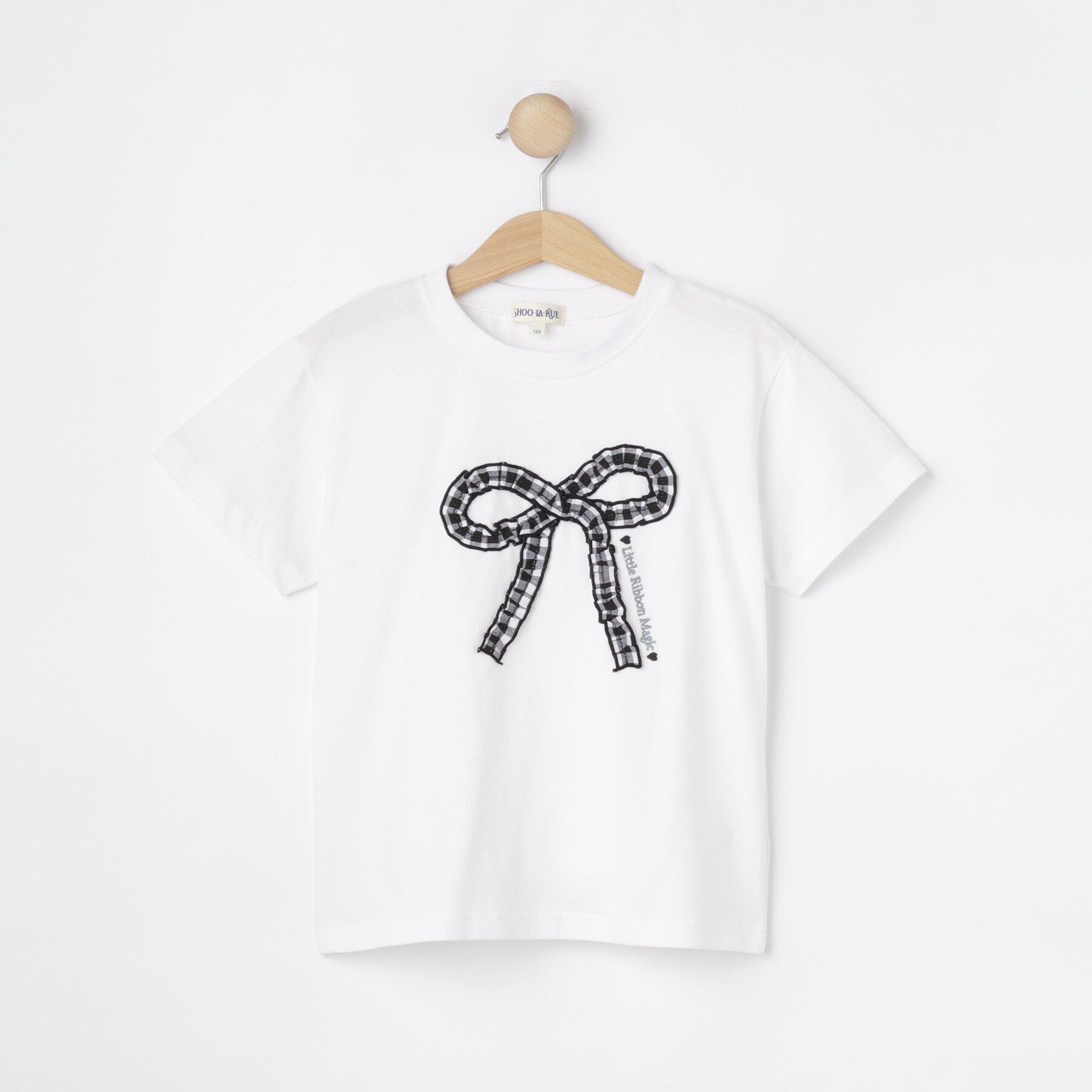 SHOO･LA･RUE「【100-150cm】ギンガムリボンTシャツ」|Tシャツ・カットソー|ホワイト(001)