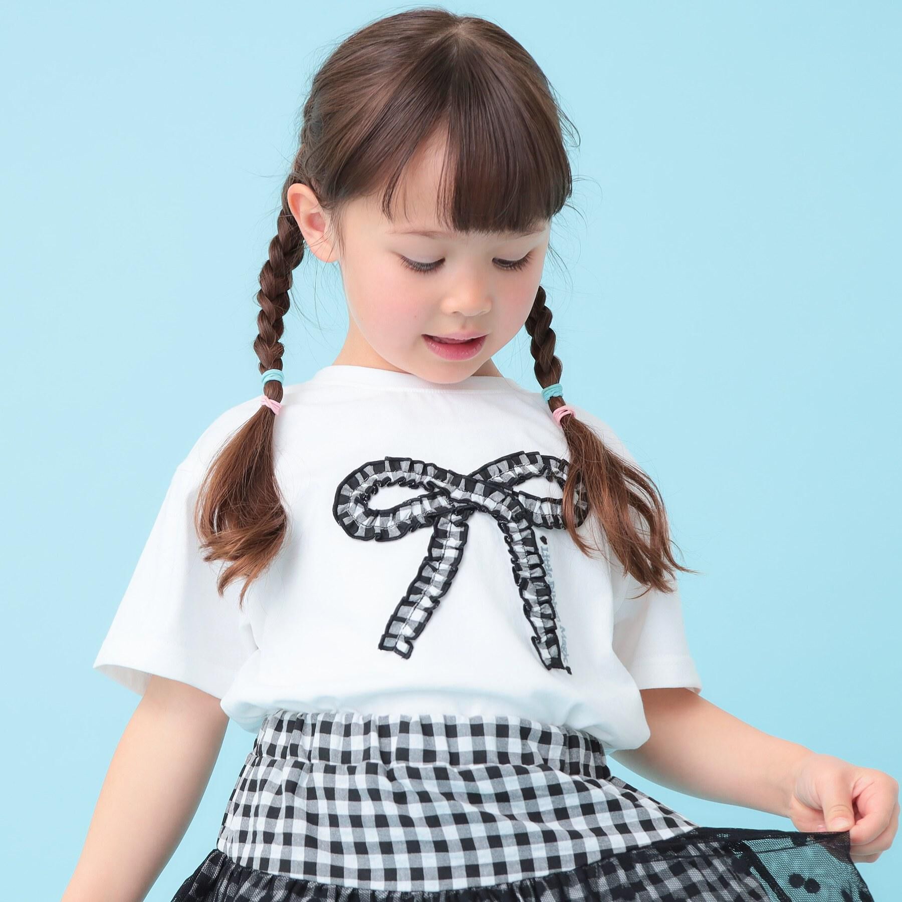 SHOO･LA･RUE「【100-150cm】ギンガムリボンTシャツ」|Tシャツ・カットソー|