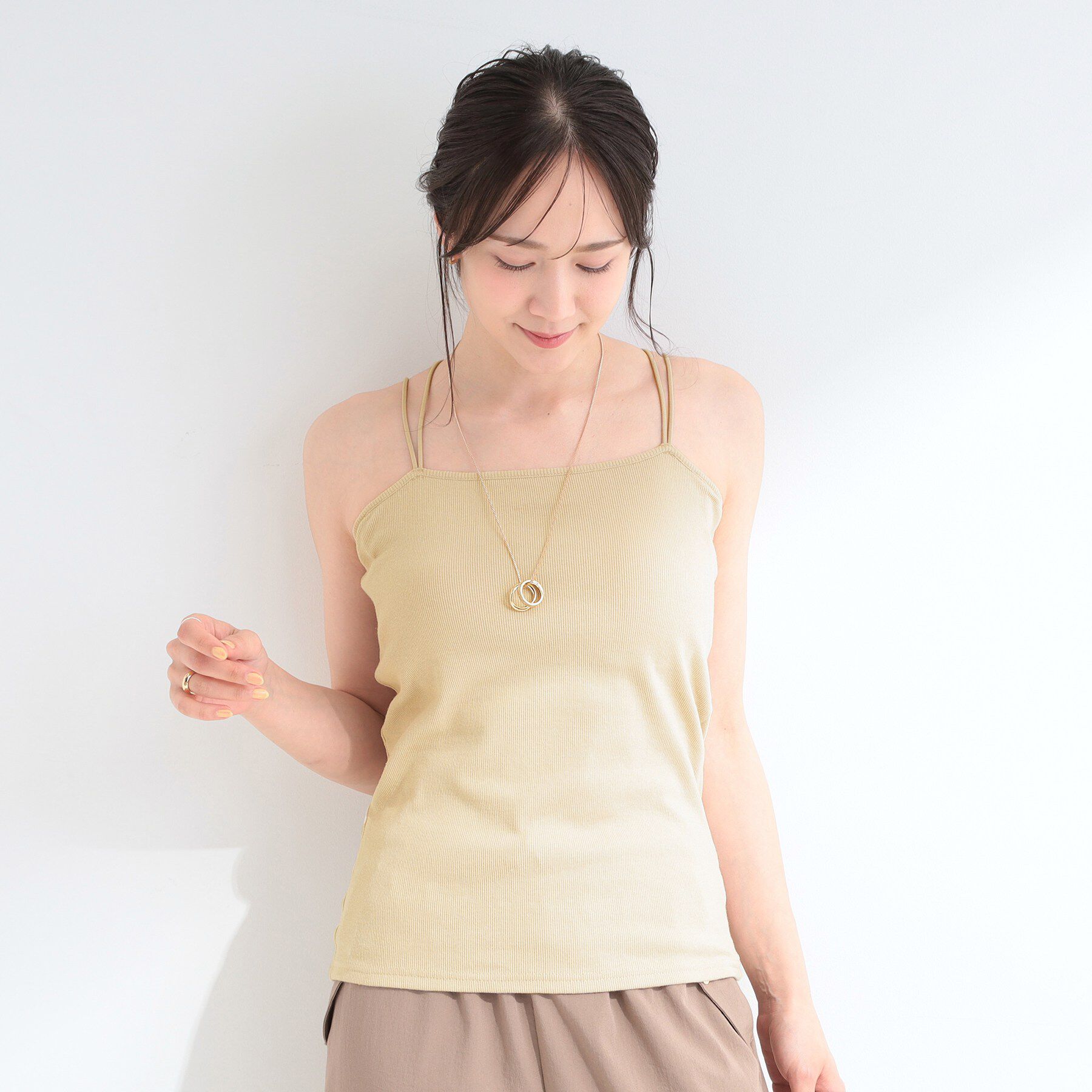 SHOO･LA･RUE「【洗濯機可/S-LL】カップ付き Wストラップ テレコキャミソール」|キャミソール|