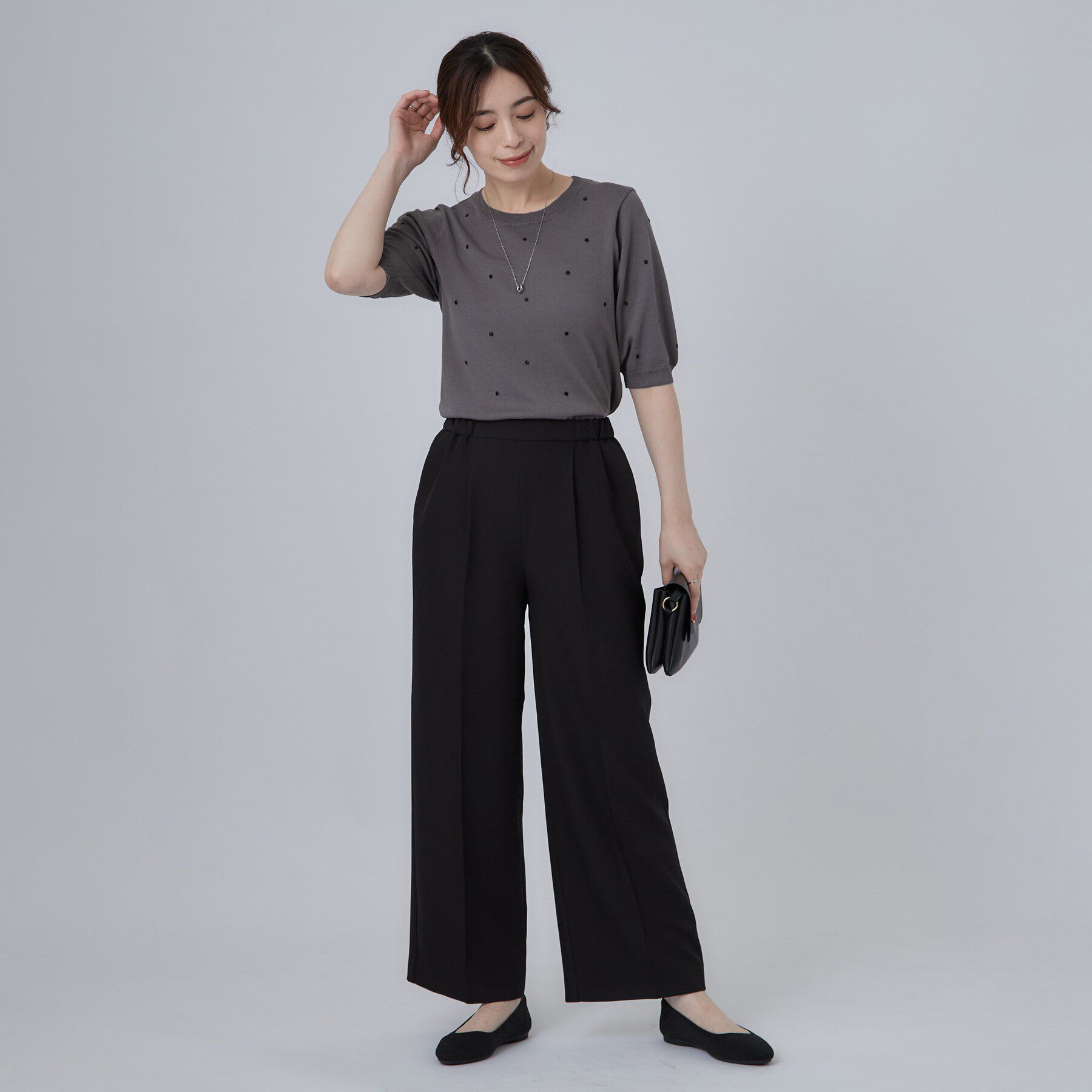 SHOO･LA･RUE「【ひんやり/S-LL】大人フェミニン ドット刺繍ニット」|ニット・セーター|