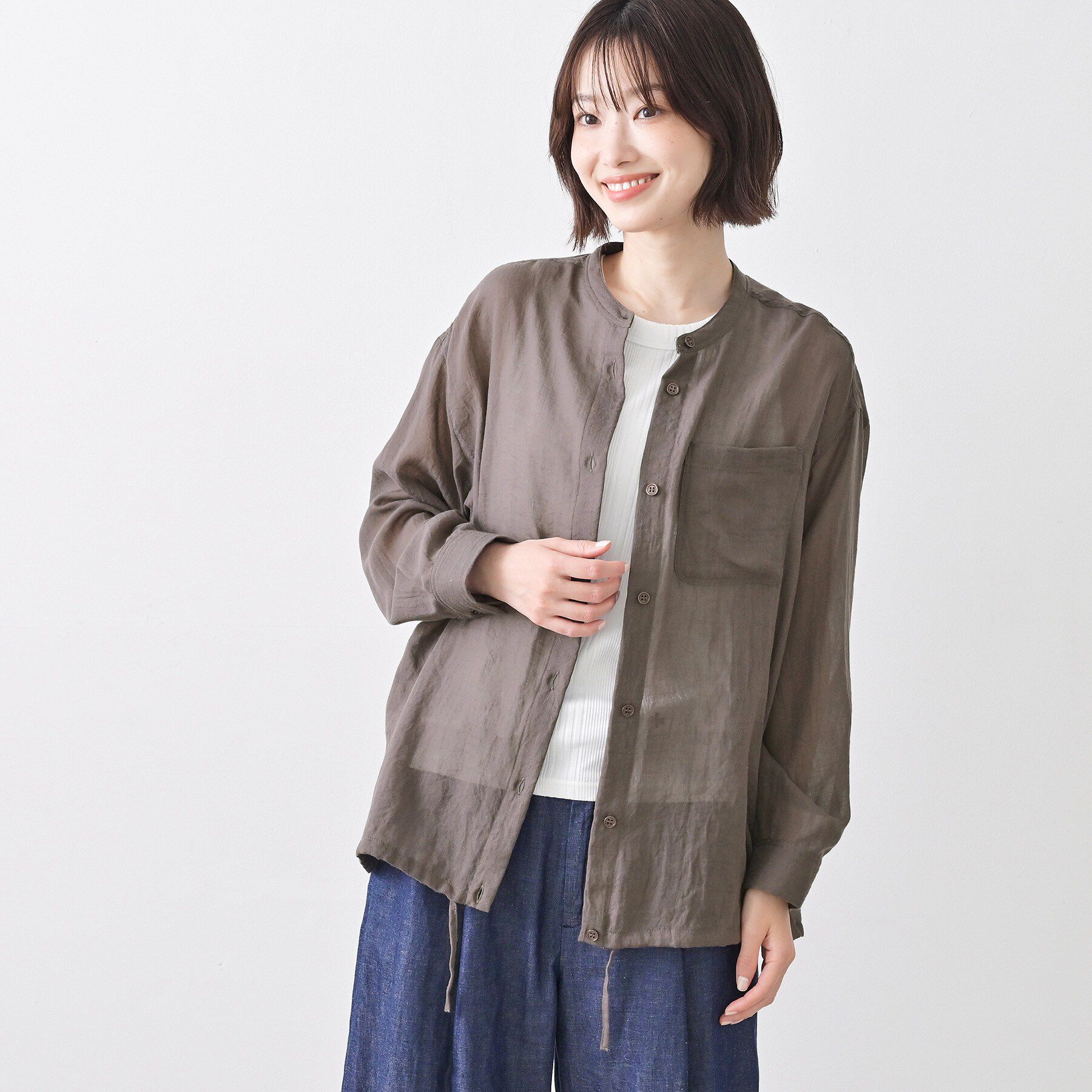 Dessin「【洗える】ドロストリングシアーシャツ」|シャツ・ブラウス|