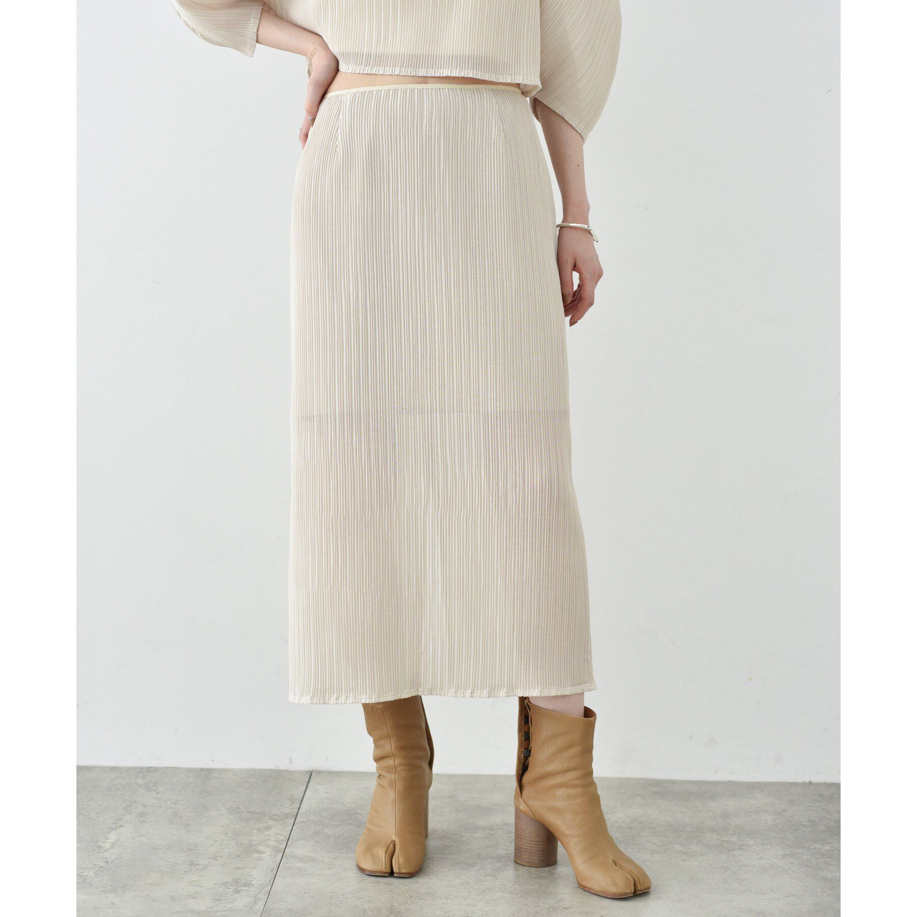 CODE A「sheer pleats skirt」|スカート|ライトベージュ(05